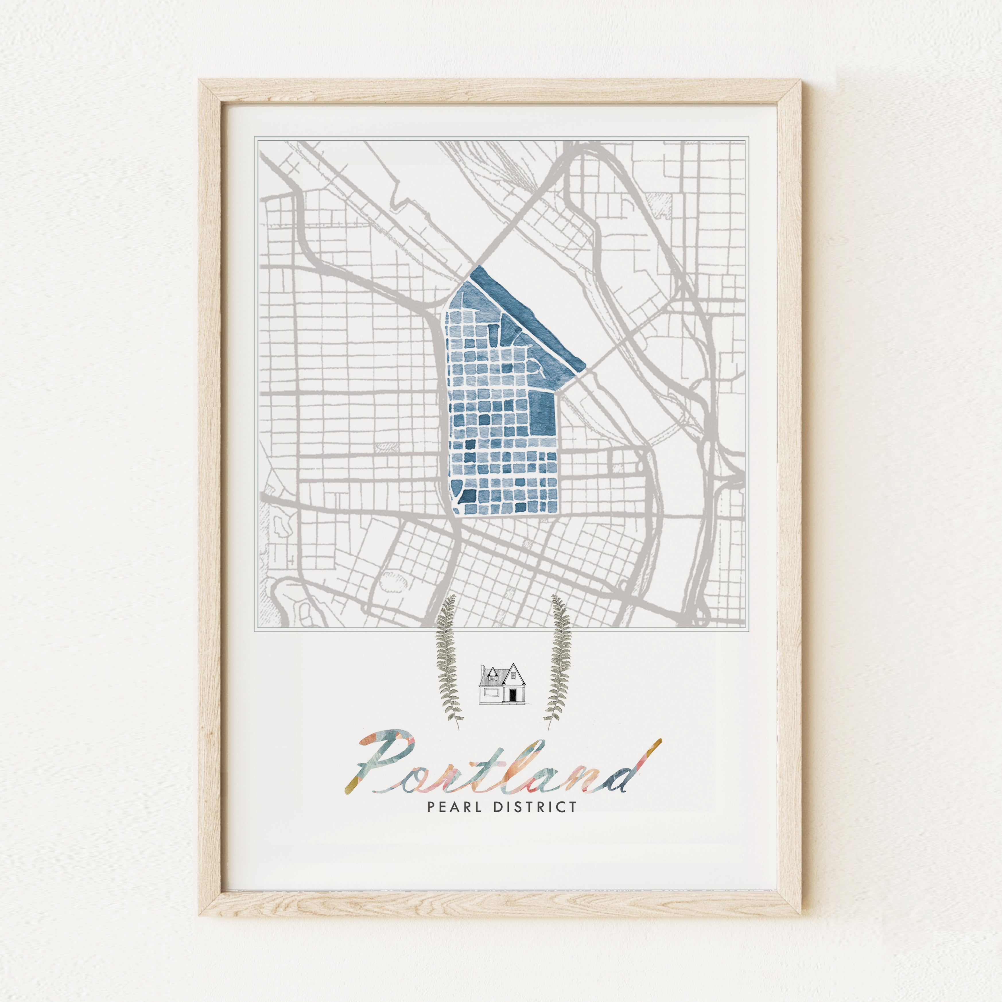 Pearl District PORTLAND Neighborhood Watercolor Map: PRINT