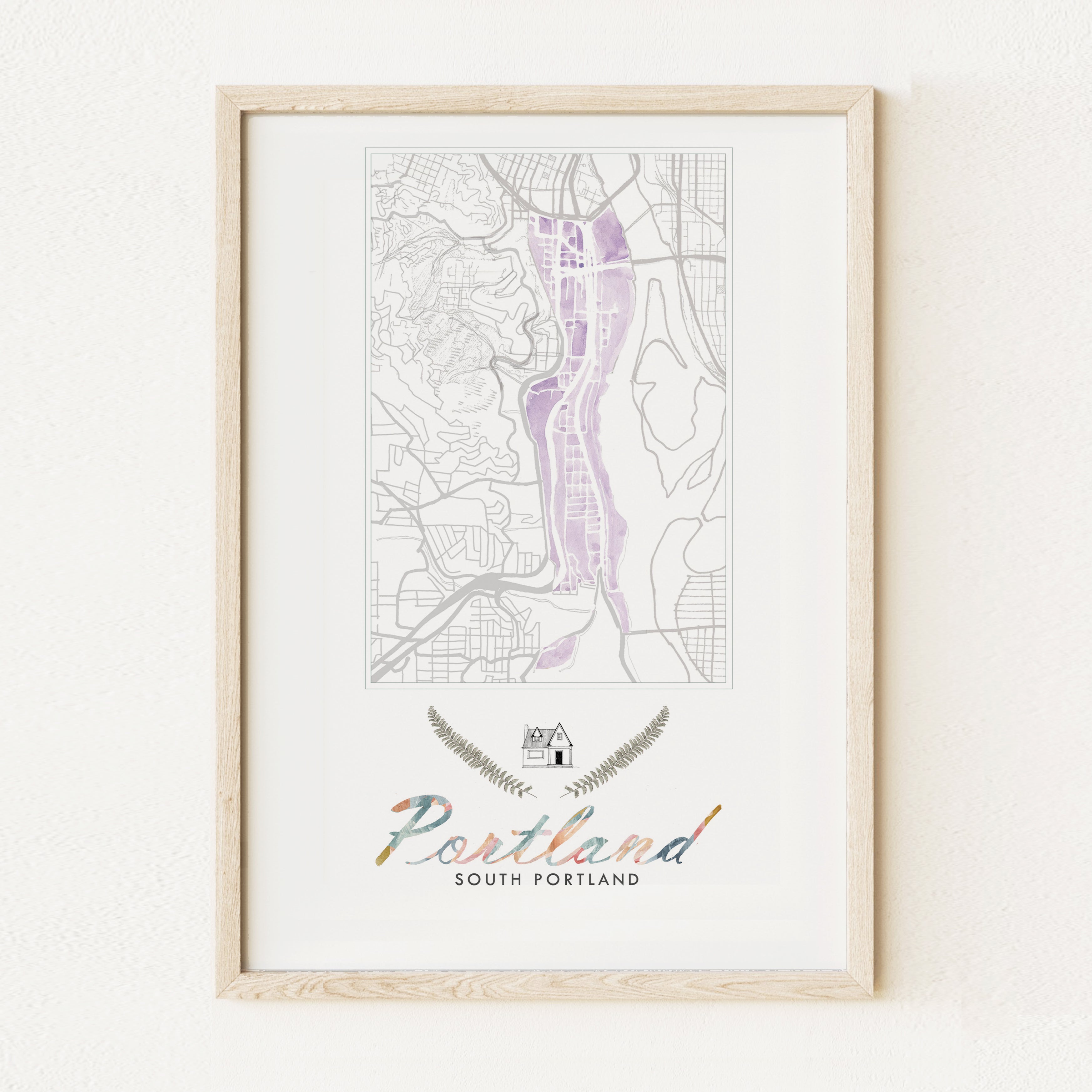 South PORTLAND Neighborhood Watercolor Map: PRINT