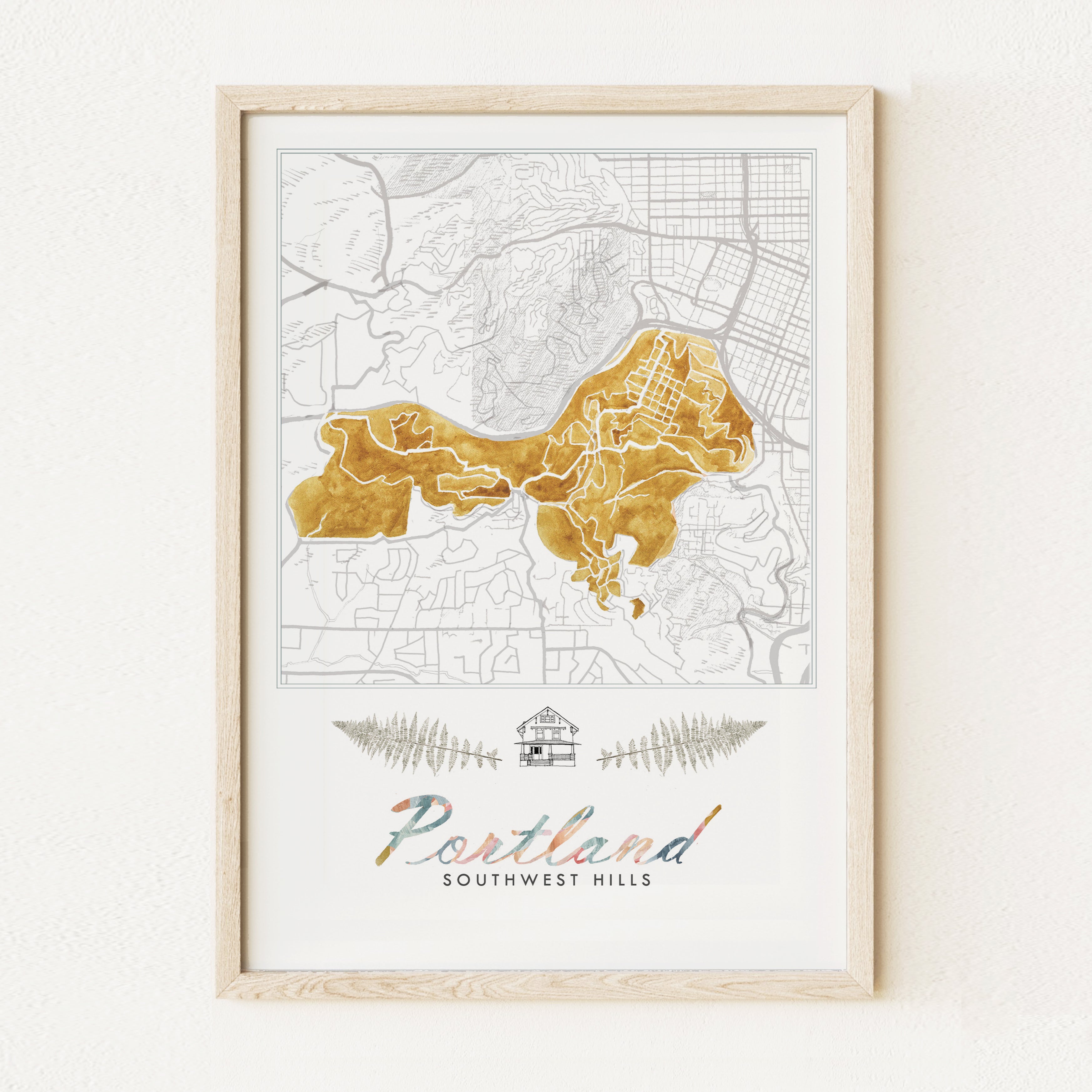 Southwest Hills PORTLAND Neighborhood Watercolor Map: PRINT