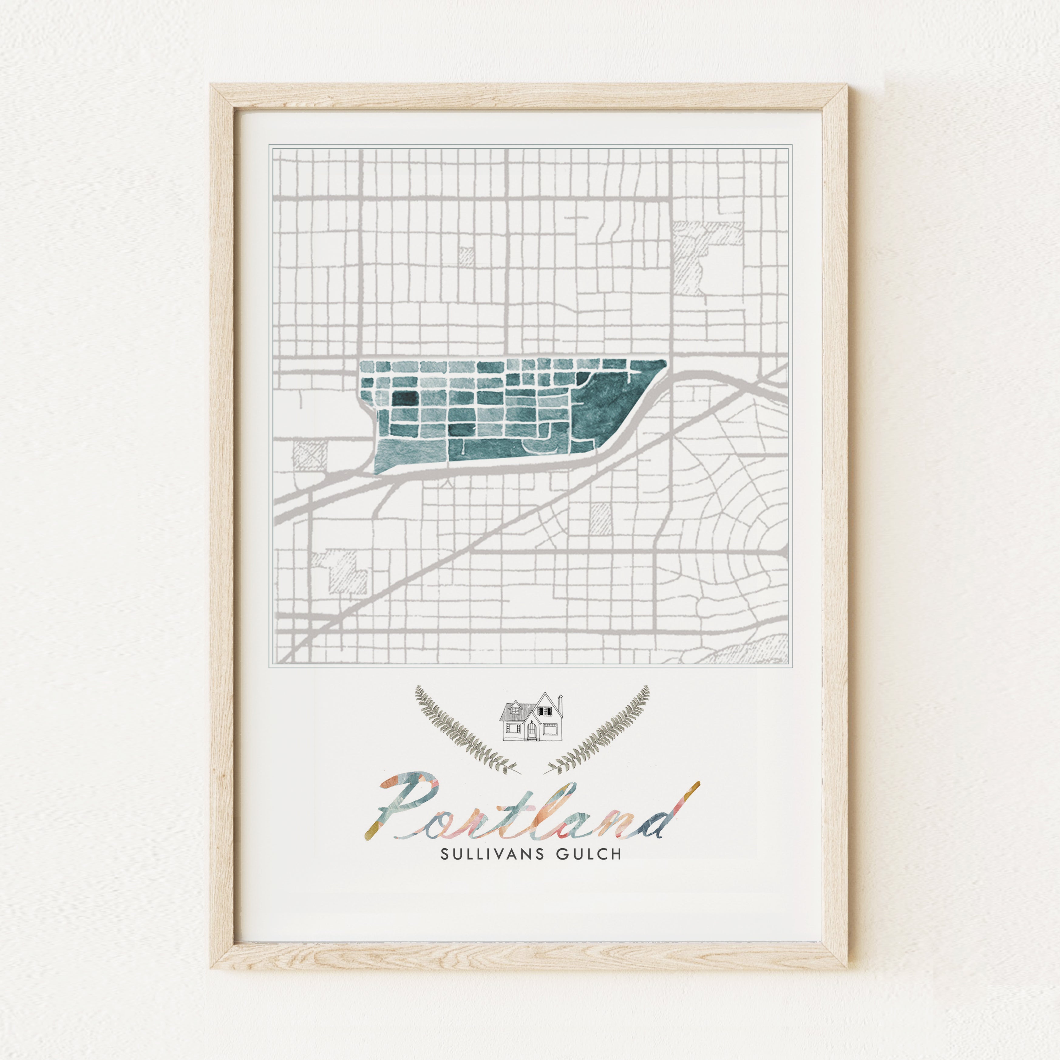 Sullivans Gulch PORTLAND Neighborhood Watercolor Map: PRINT
