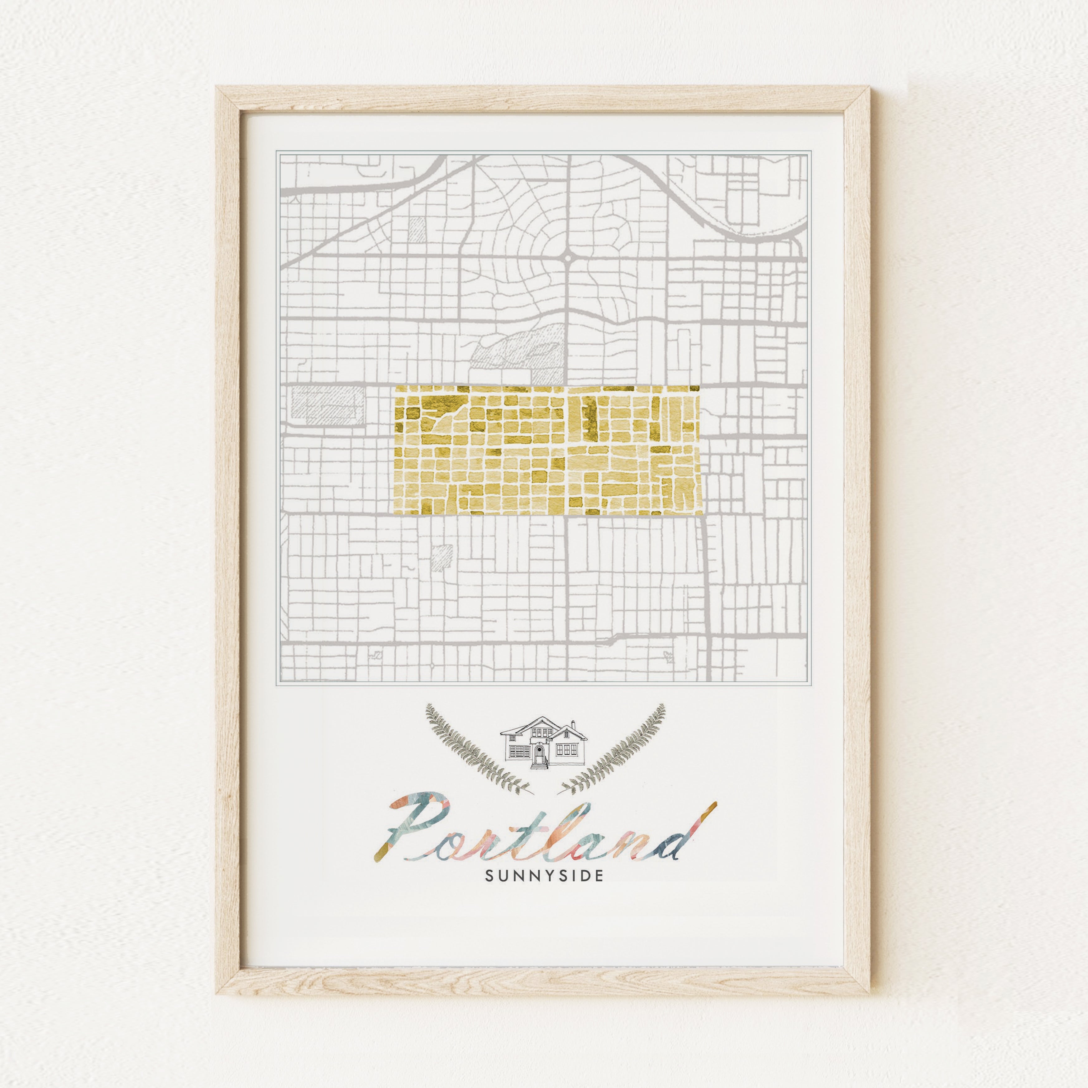 Sunnyside PORTLAND Neighborhood Watercolor Map: PRINT