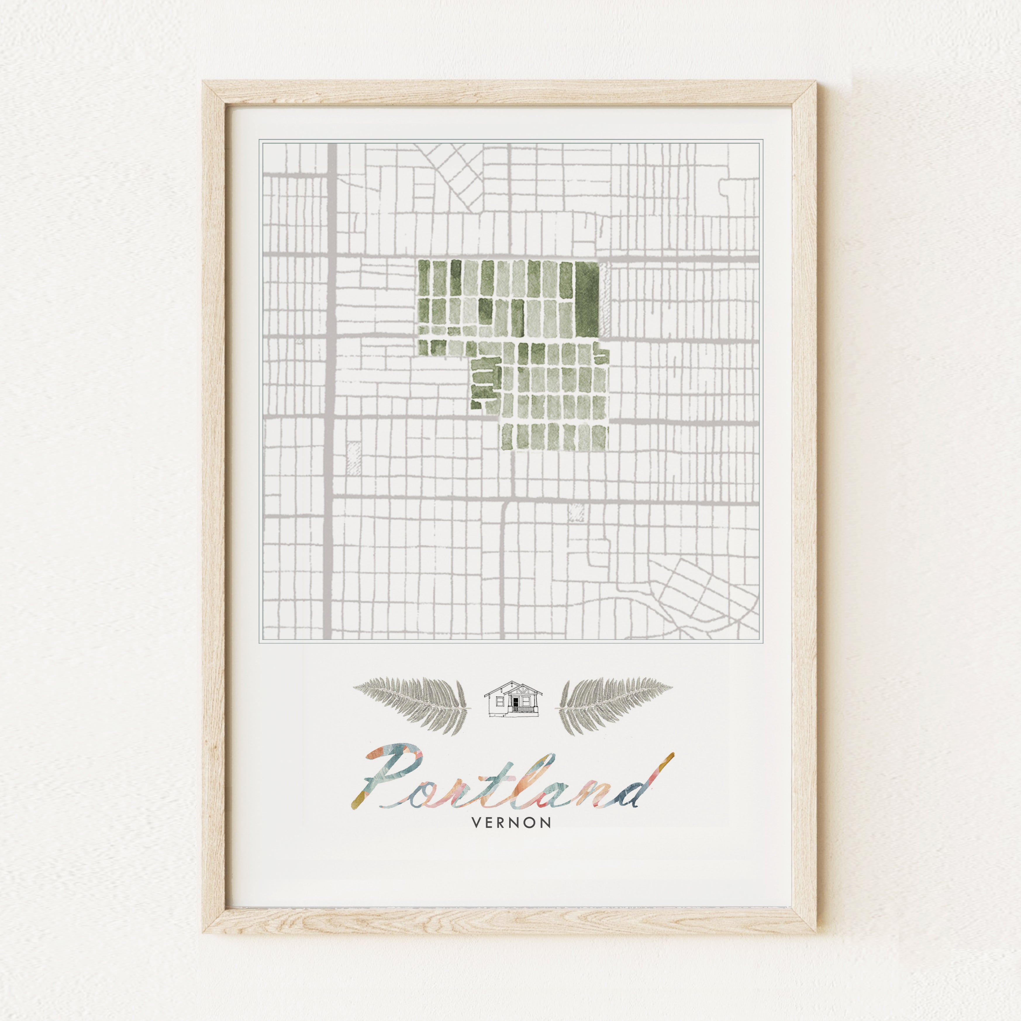 Vernon PORTLAND Neighborhood Watercolor Map: PRINT