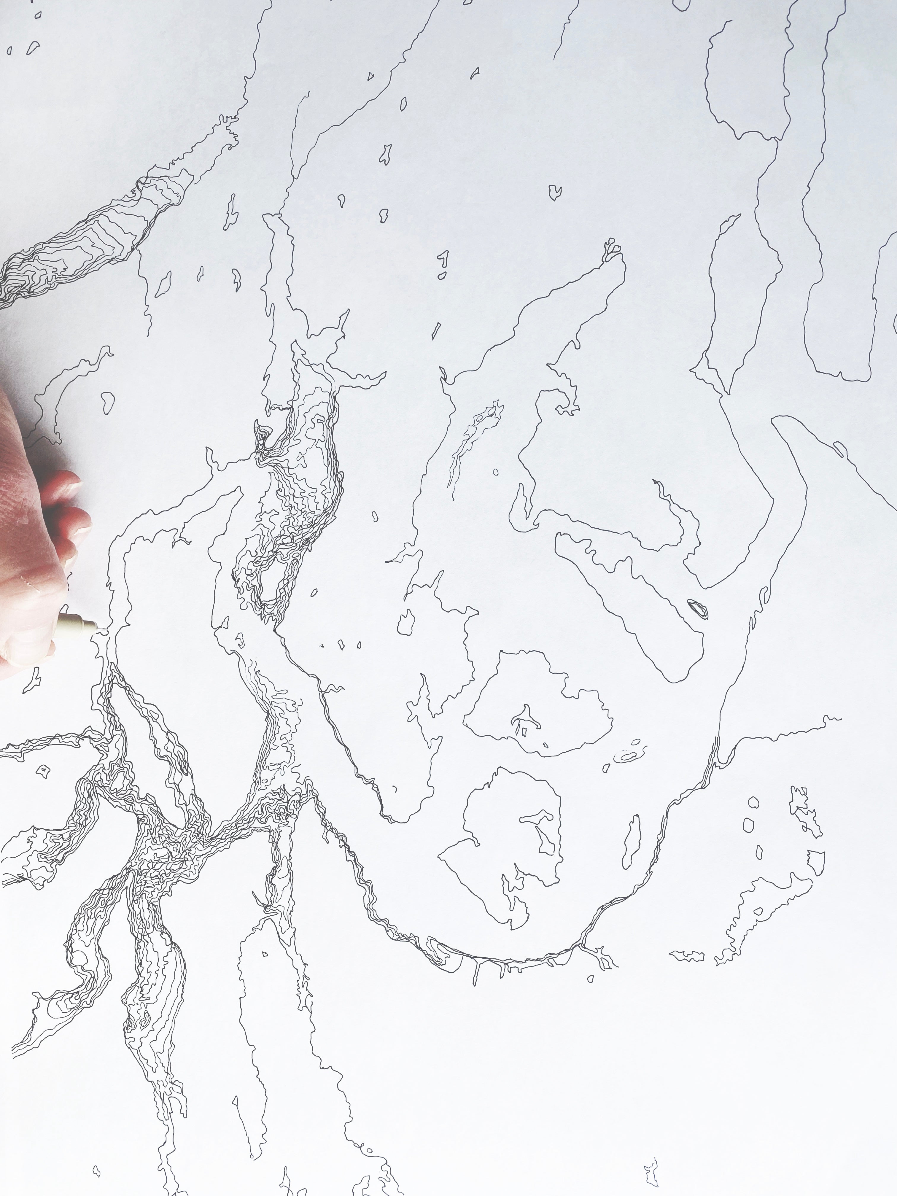 SOUTH Puget SOUND Land + Water Map Drawing: PRINT