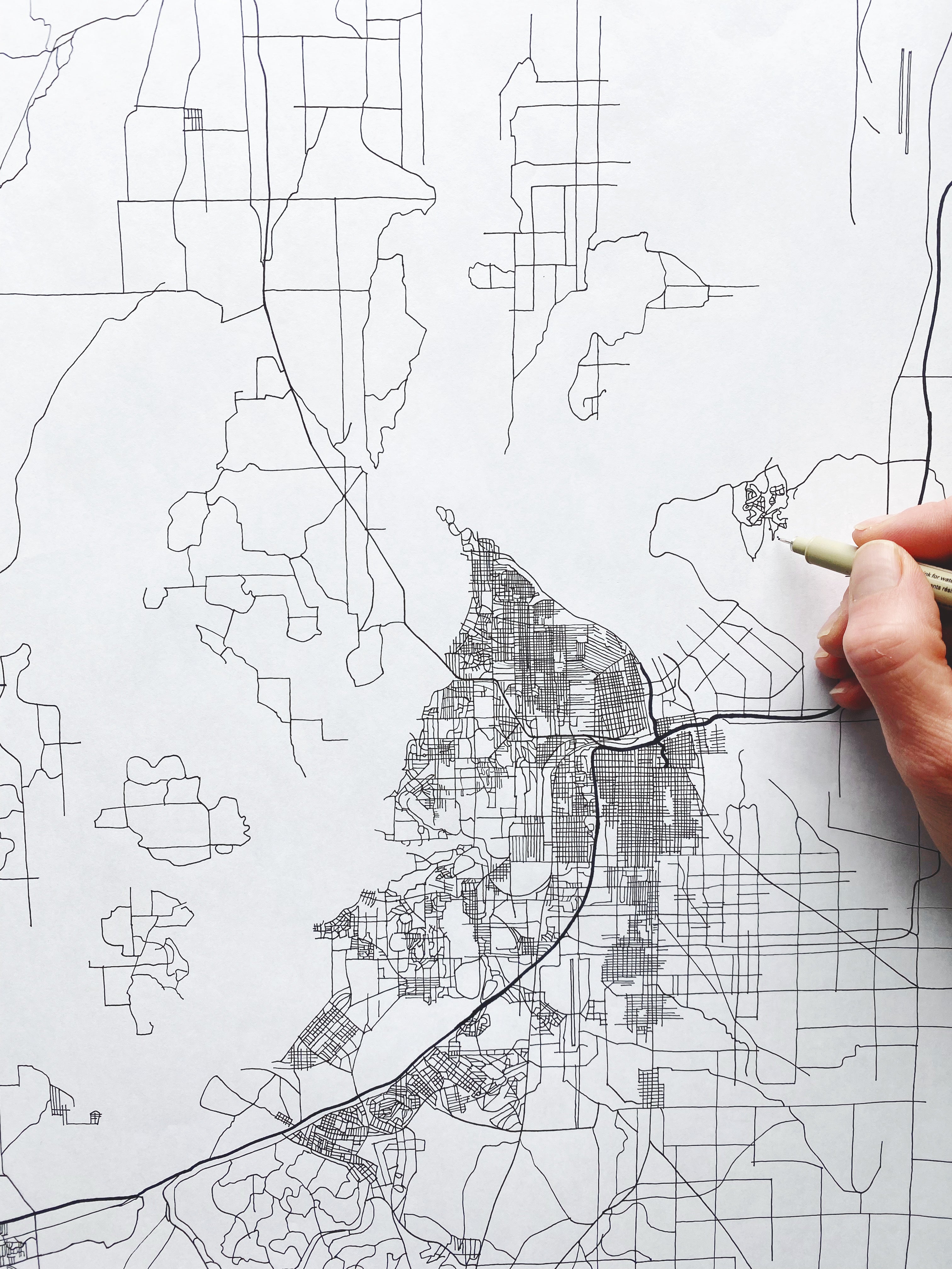 SOUTH Puget SOUND Land + Water Map Drawing: PRINT