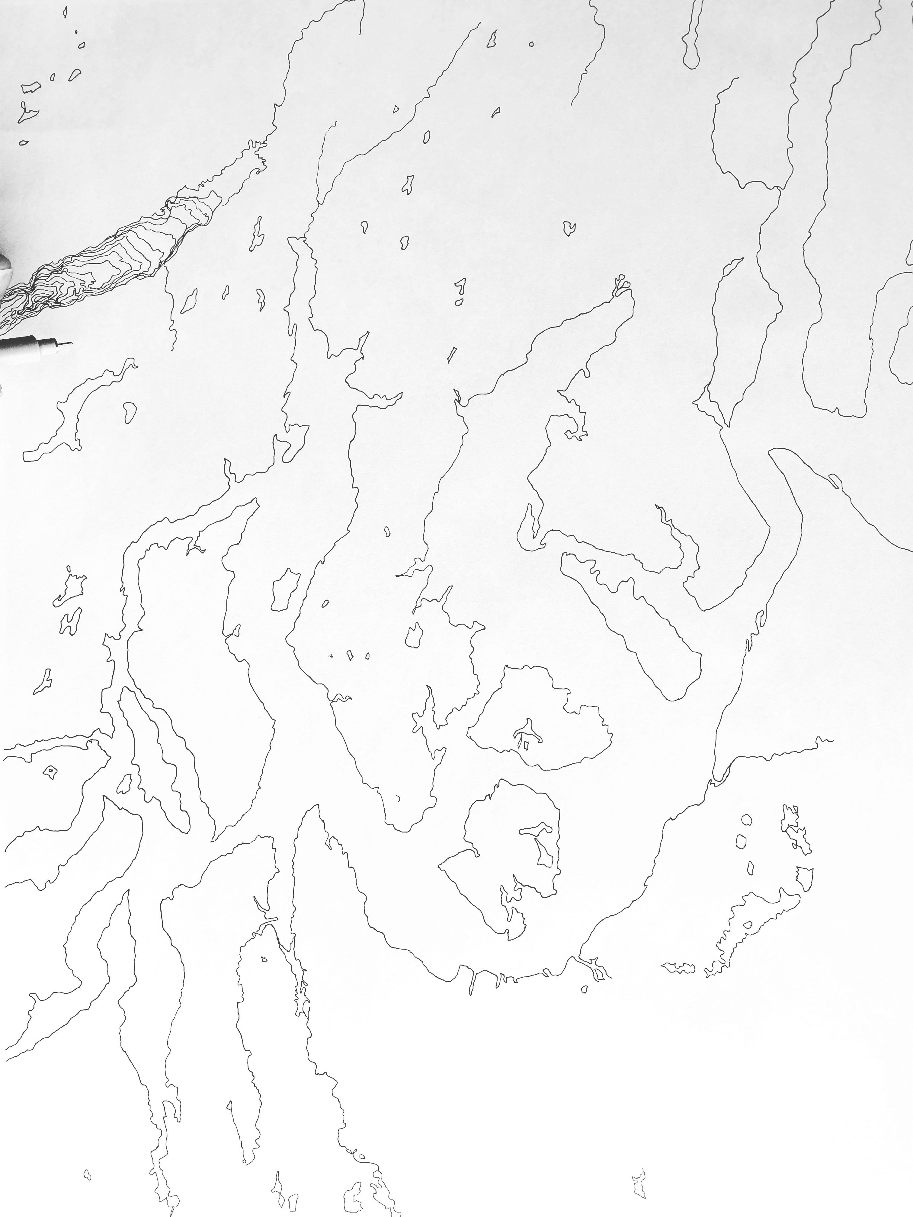 SOUTH Puget SOUND Land + Water Map Drawing: PRINT