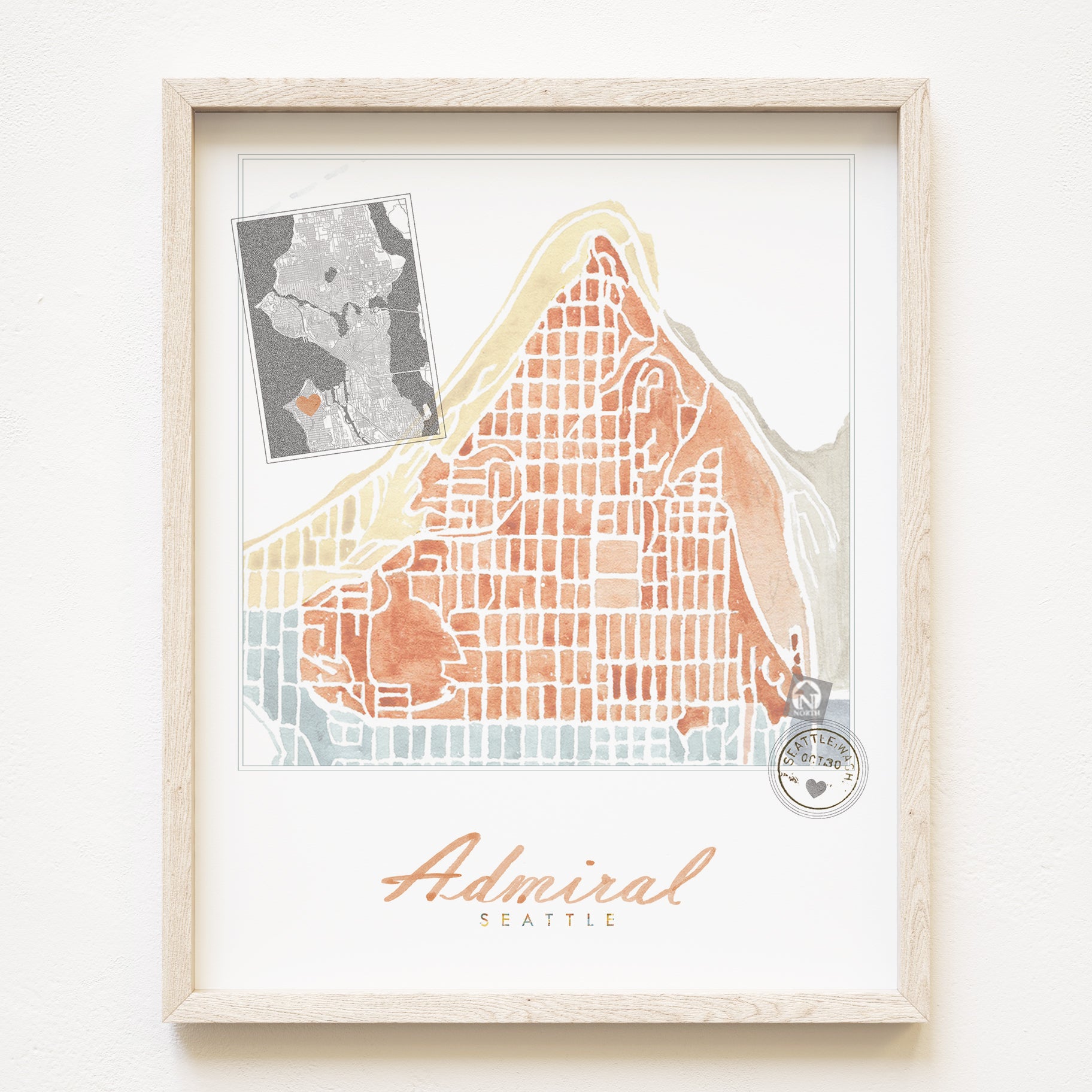 Admiral SEATTLE Neighborhood Watercolor Map: PRINT