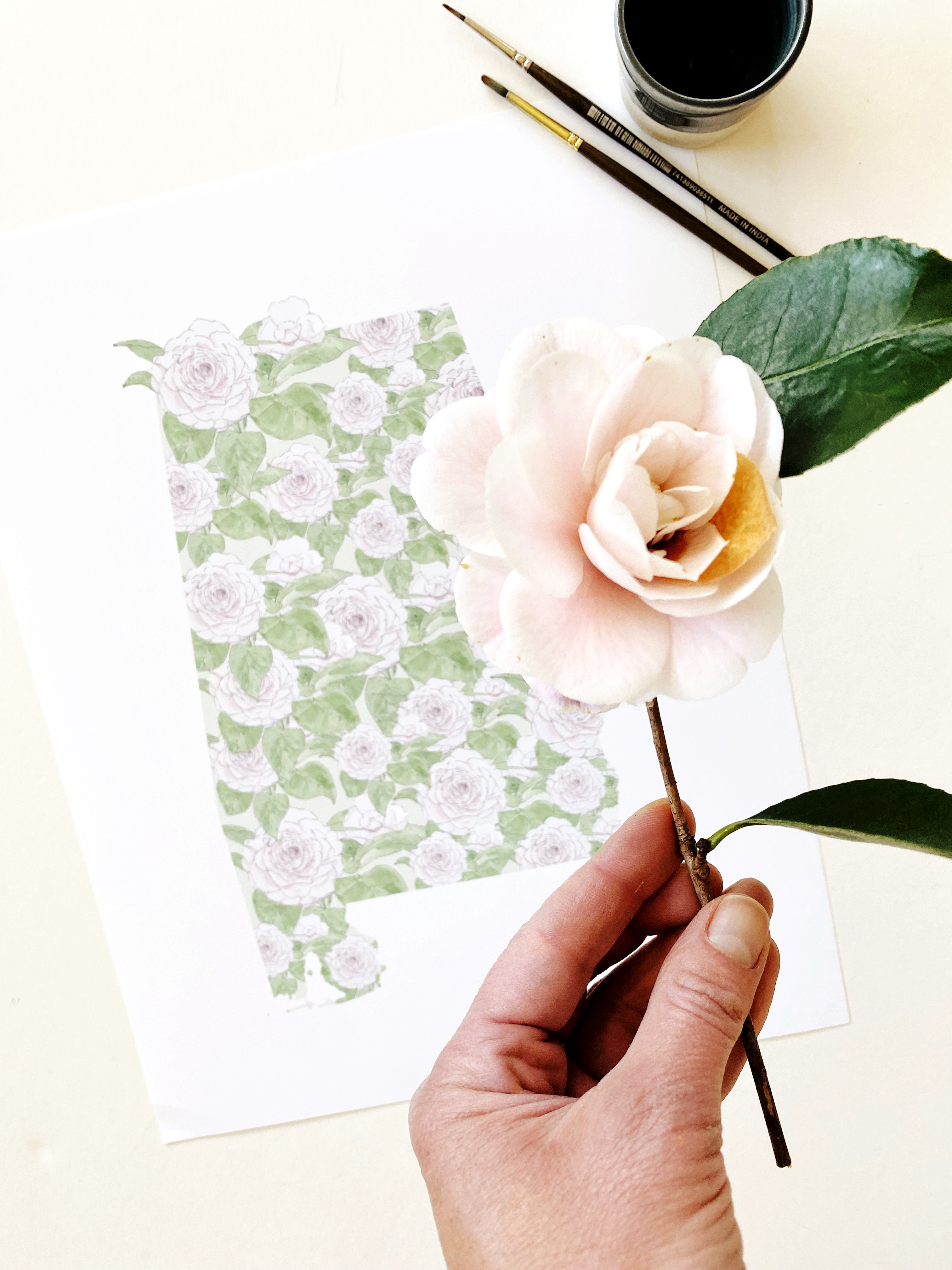 ALABAMA State Flower Map: Camellia: PRINT