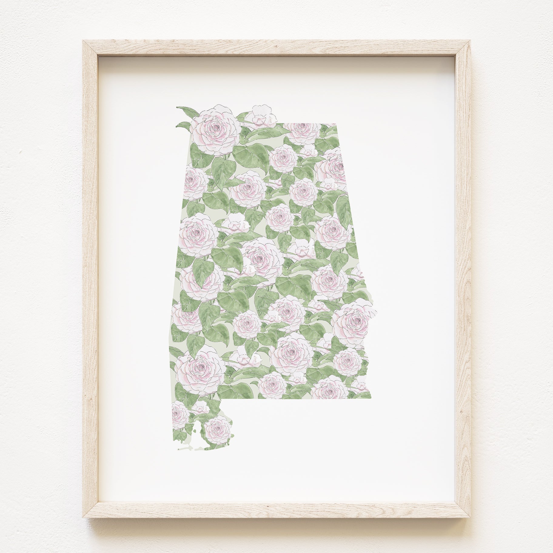 ALABAMA State Flower Map: Camellia: PRINT