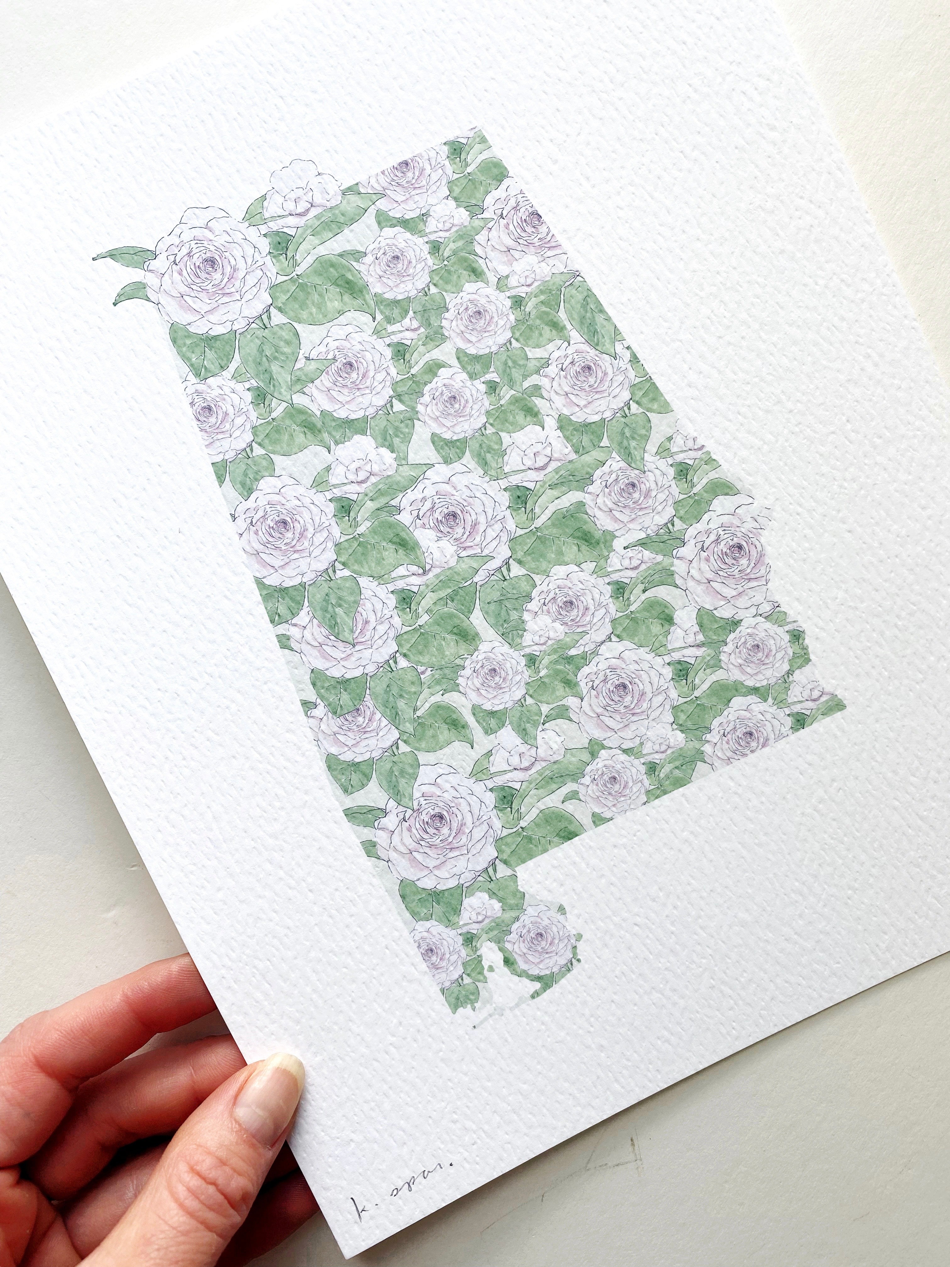 ALABAMA State Flower Map: Camellia: PRINT