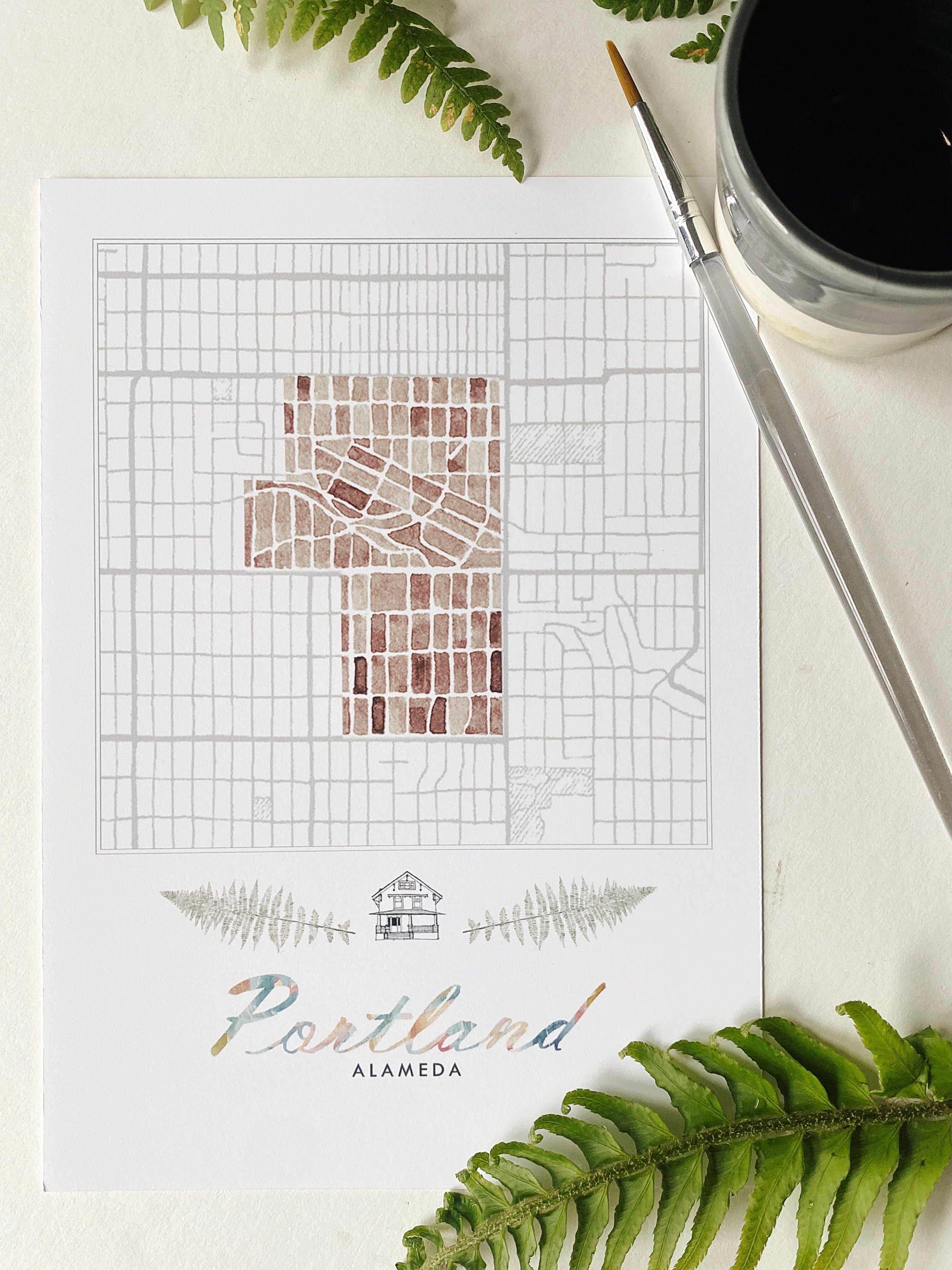 Alameda PORTLAND Neighborhood Watercolor Map: PRINT