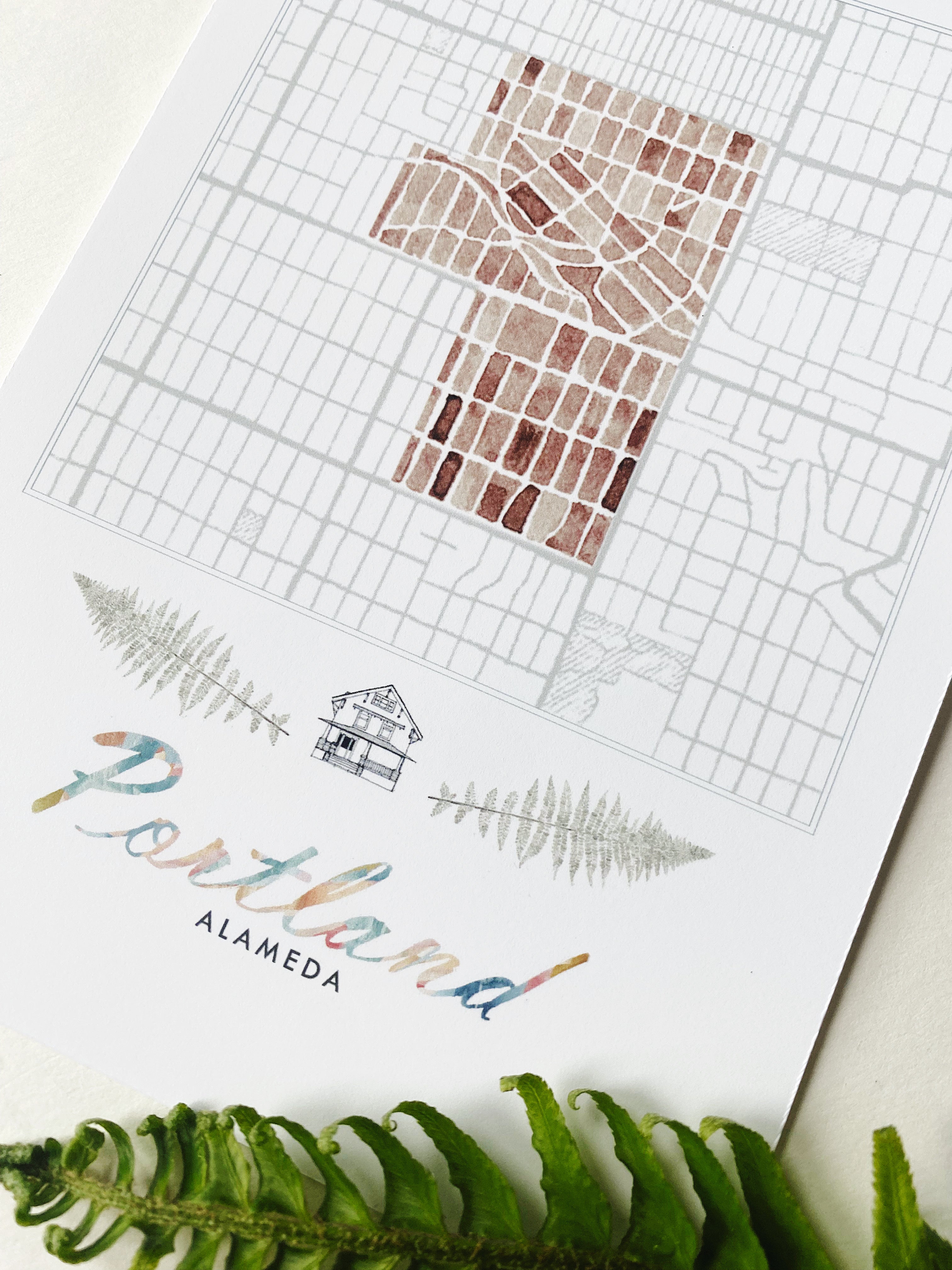 Alameda PORTLAND Neighborhood Watercolor Map: PRINT
