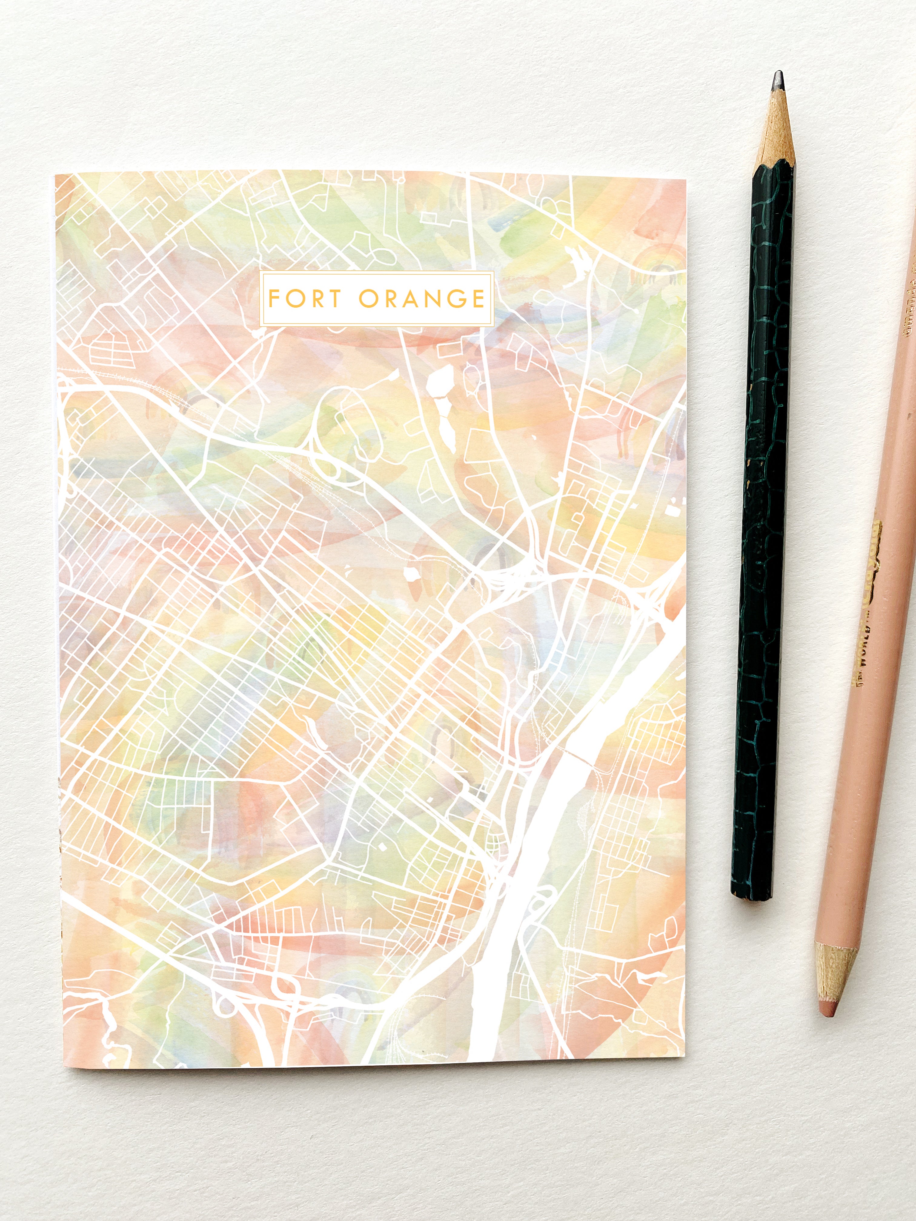 FORT ORANGE Albany New York Watercolor Wash Map - city nickname greeting card
