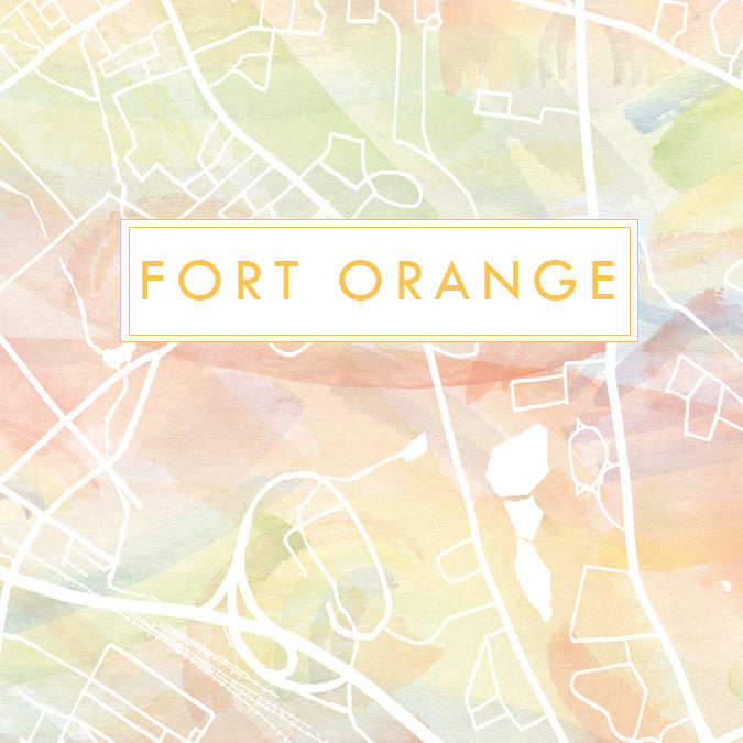 FORT ORANGE Albany New York Watercolor Wash Map - city nickname greeting card