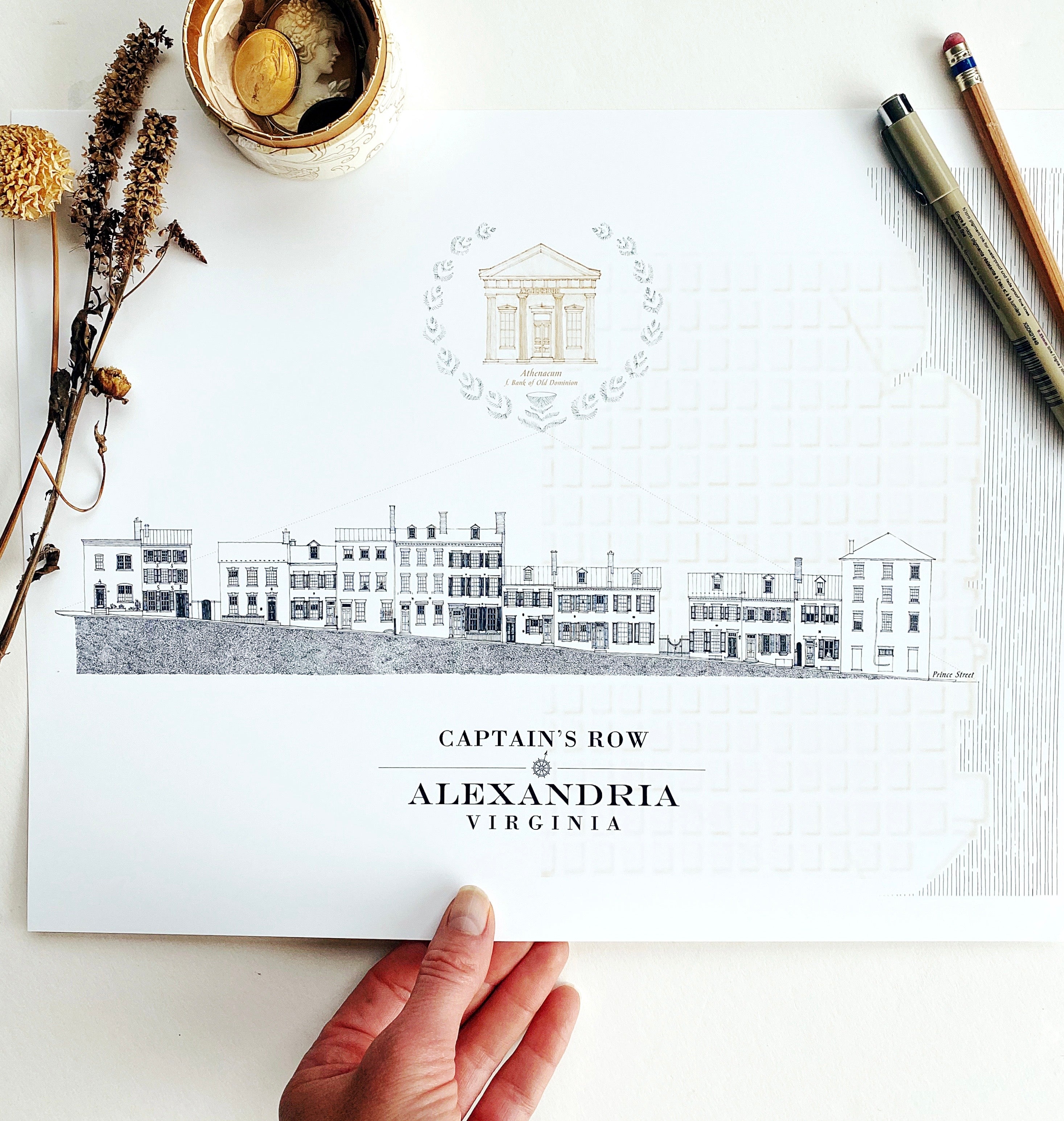 ALEXANDRIA Virginia Captains Row Streetscape Drawing: PRINT