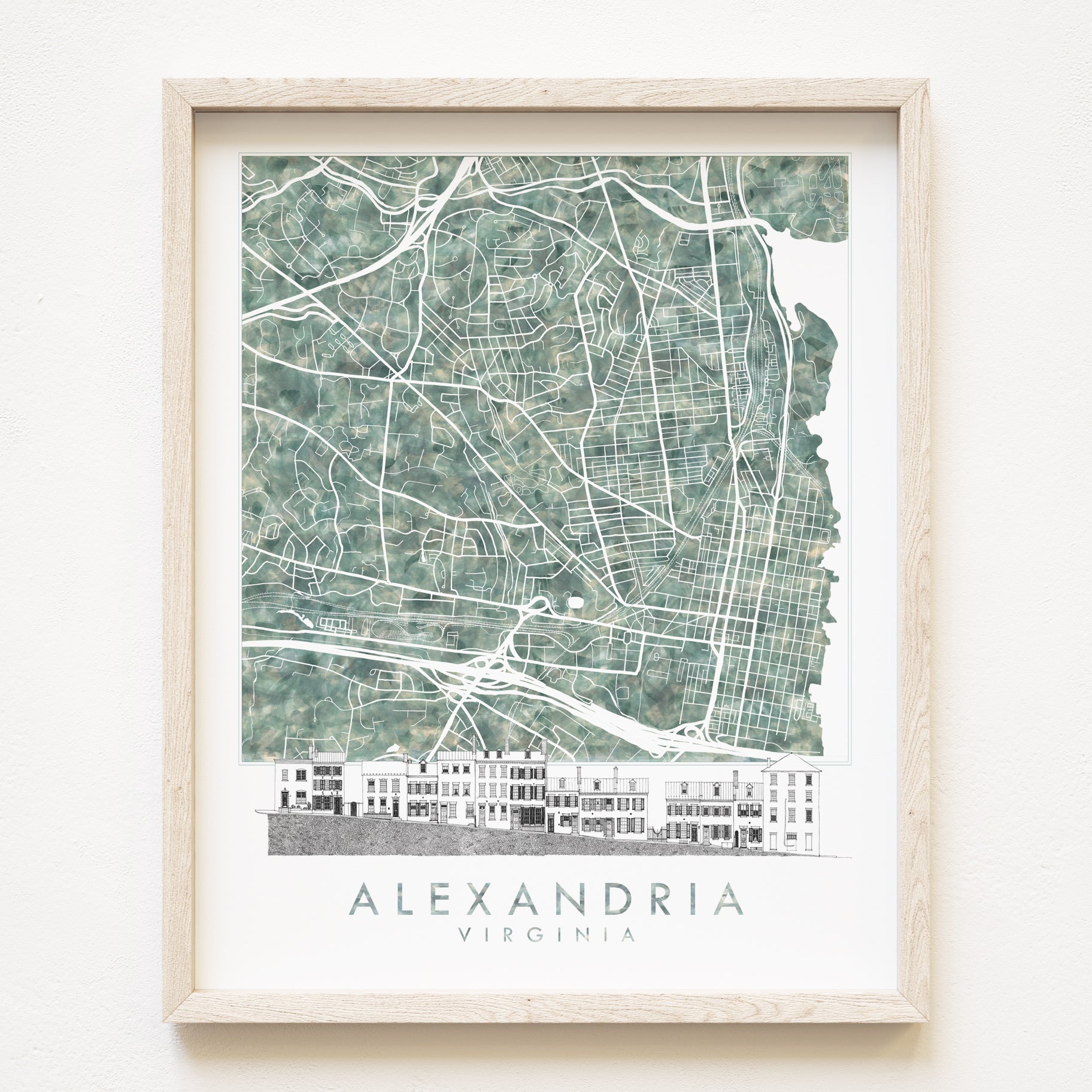 ALEXANDRIA Virginia Watercolor Map + Sketch: PRINT