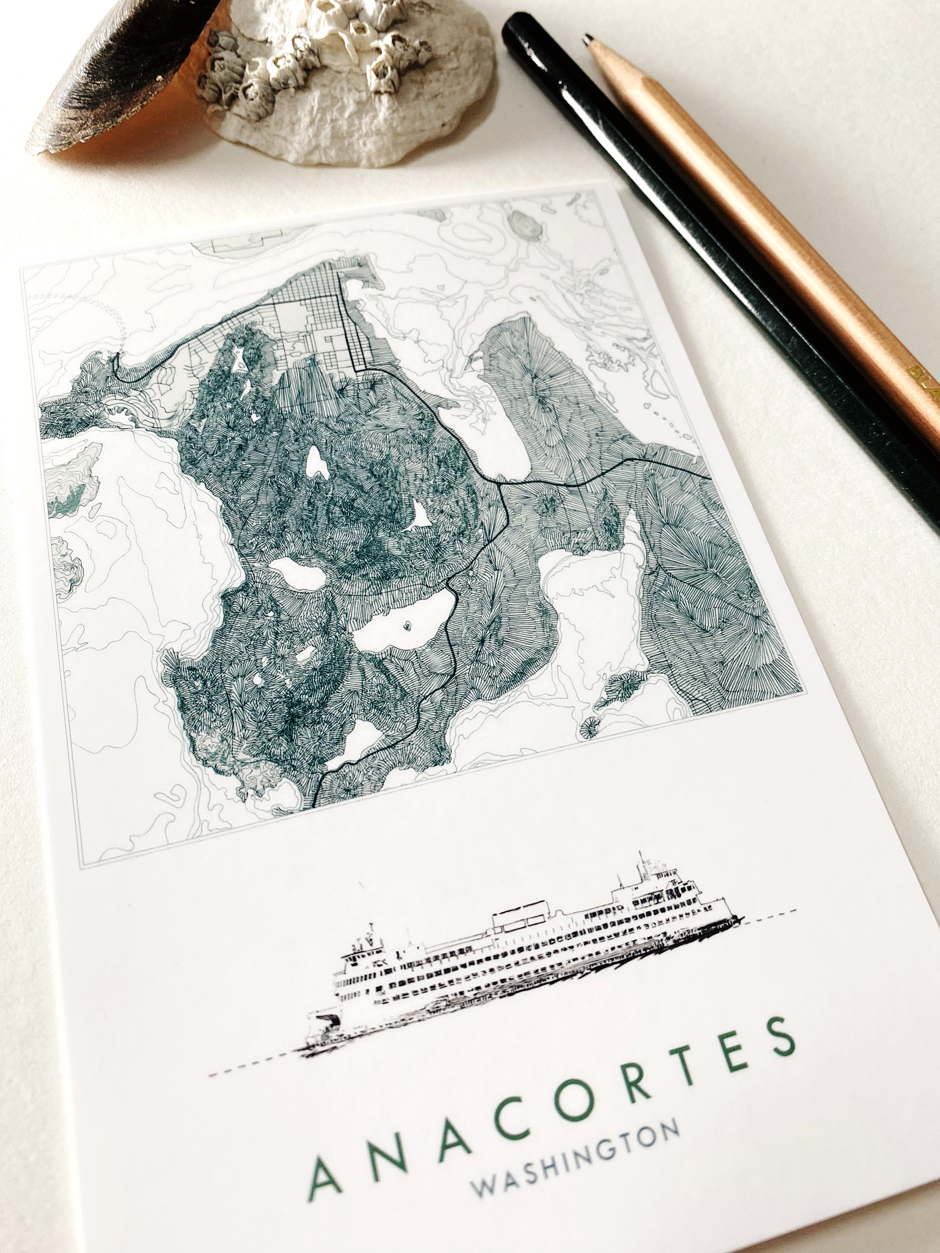 ANACORTES Washington Topographic Map Postcard