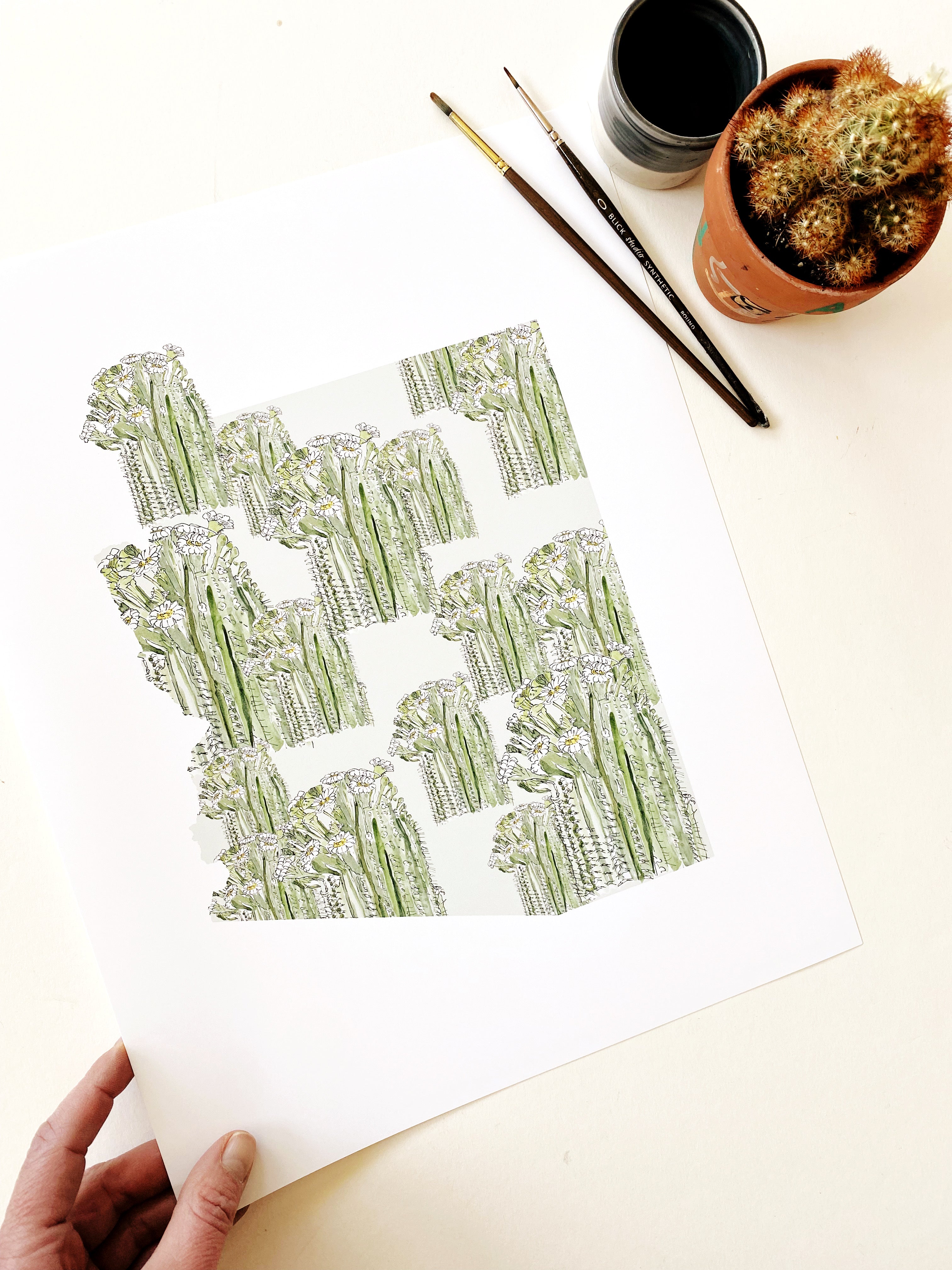 ARIZONA State Flower Map: Saguaro Cactus Blossom: PRINT
