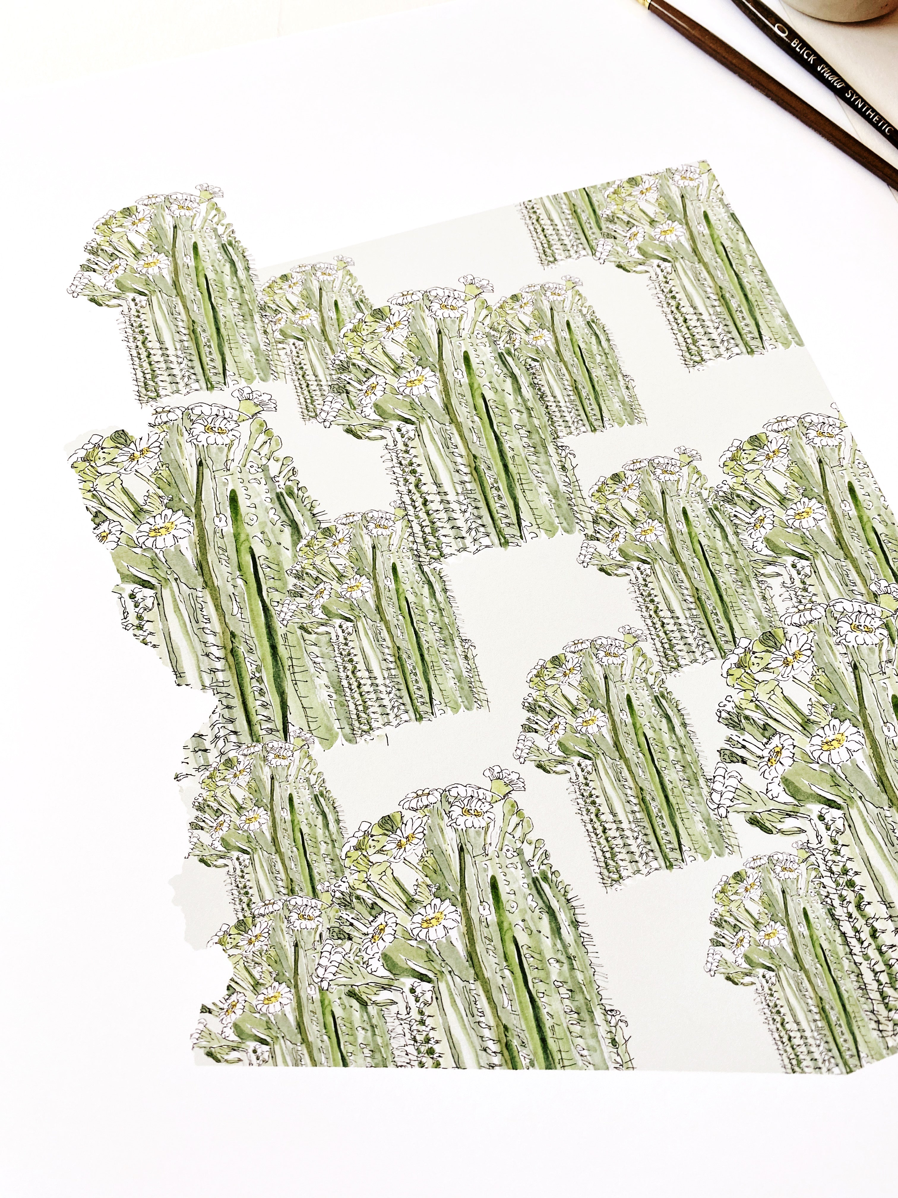 ARIZONA State Flower Map: Saguaro Cactus Blossom: PRINT