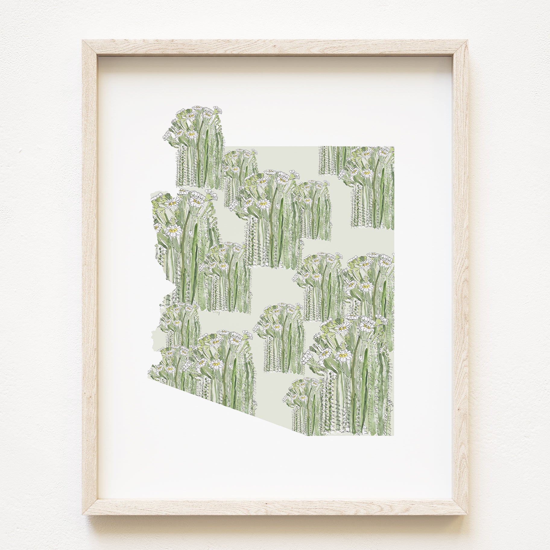 ARIZONA State Flower Map: Saguaro Cactus Blossom: PRINT