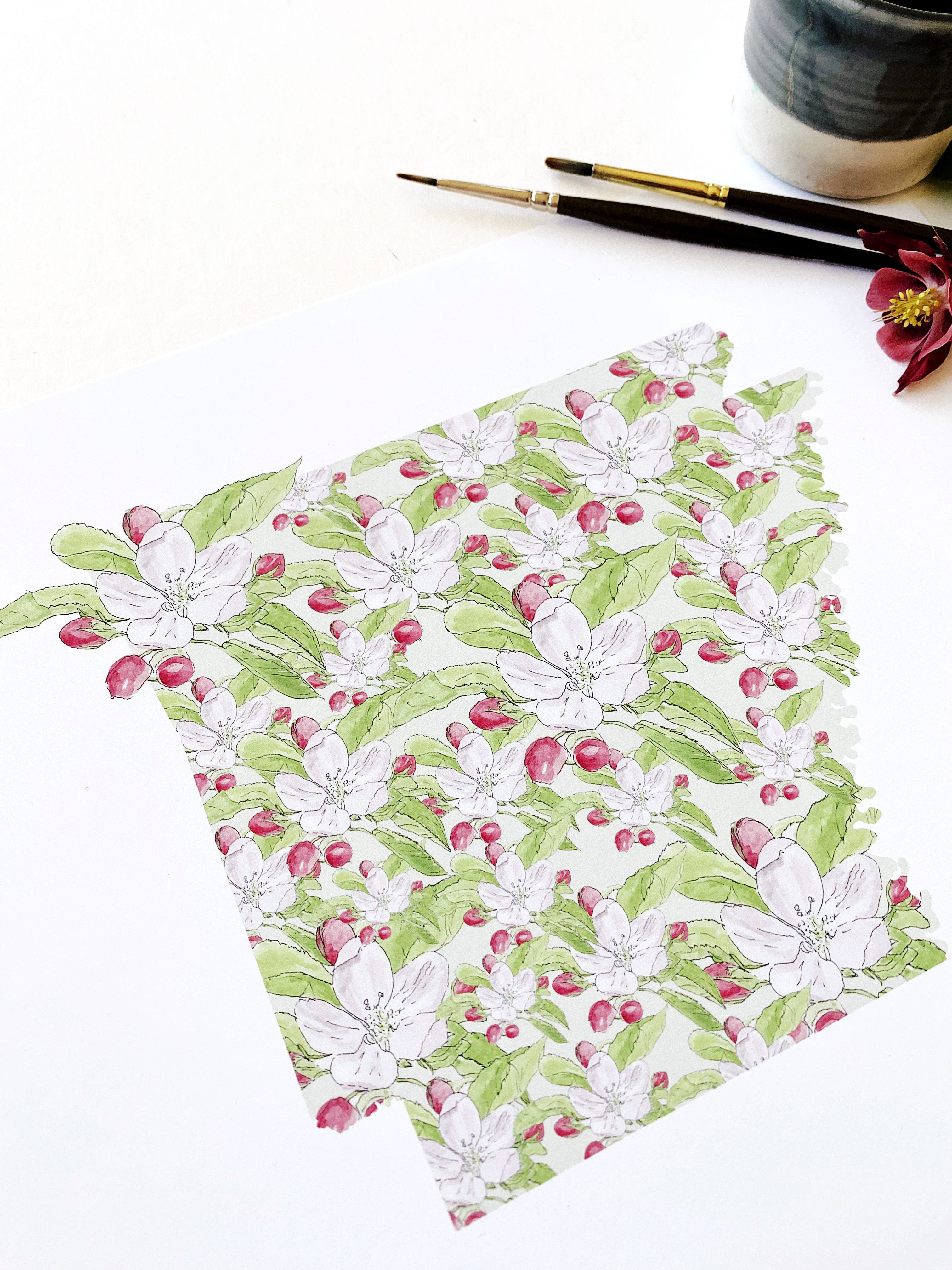 ARKANSAS State Flower Map: Apple Blossom: PRINT