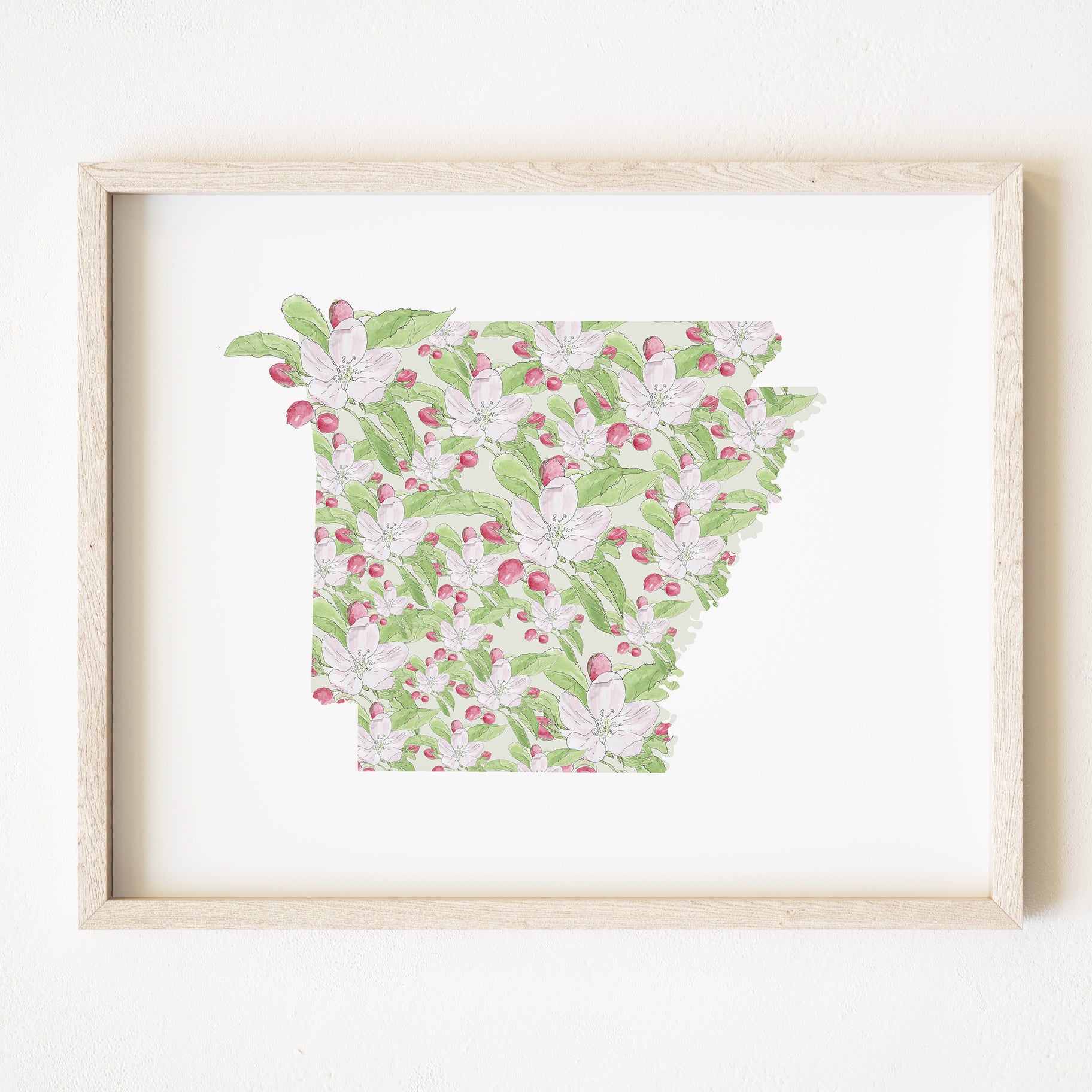 ARKANSAS State Flower Map: Apple Blossom: PRINT
