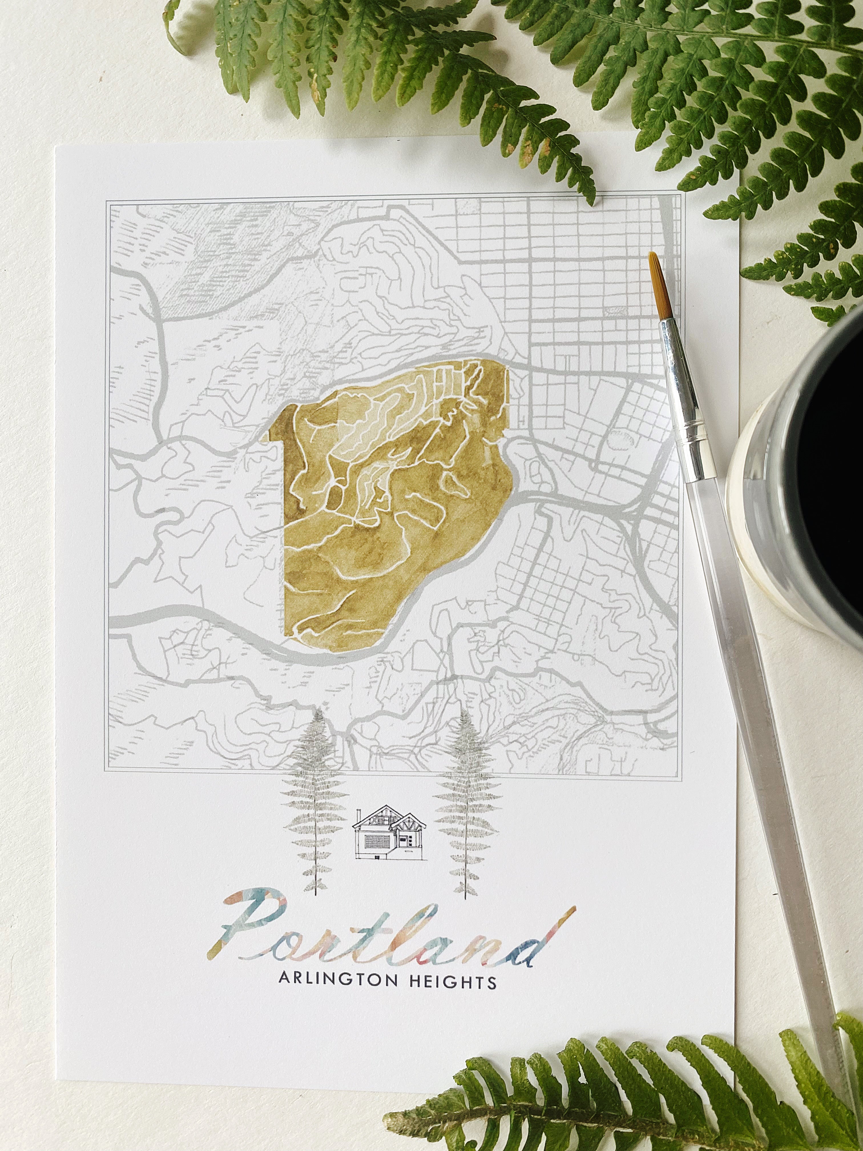 Arlington Heights PORTLAND Neighborhood Watercolor Map: PRINT