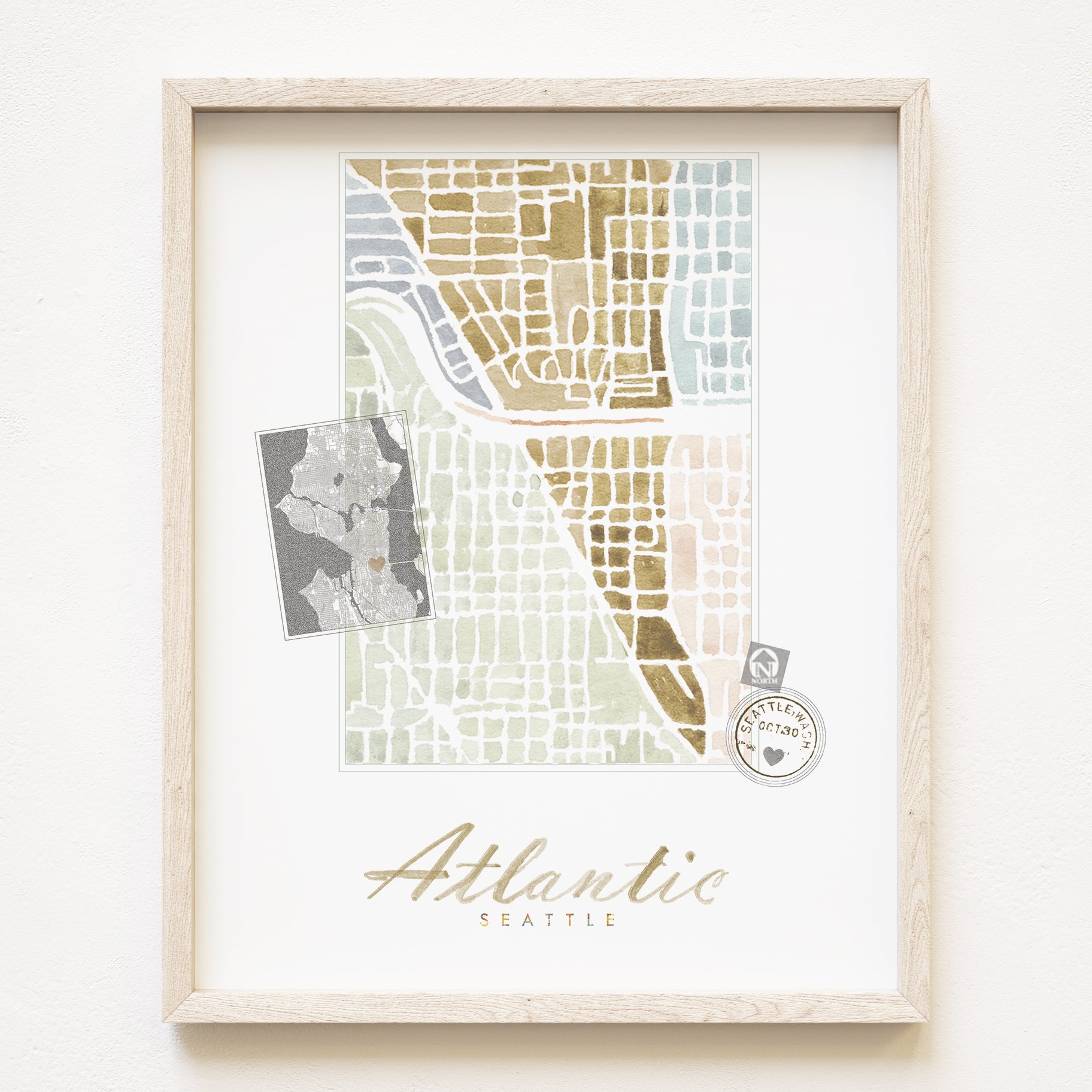 Atlantic SEATTLE Neighborhood Watercolor Map: PRINT