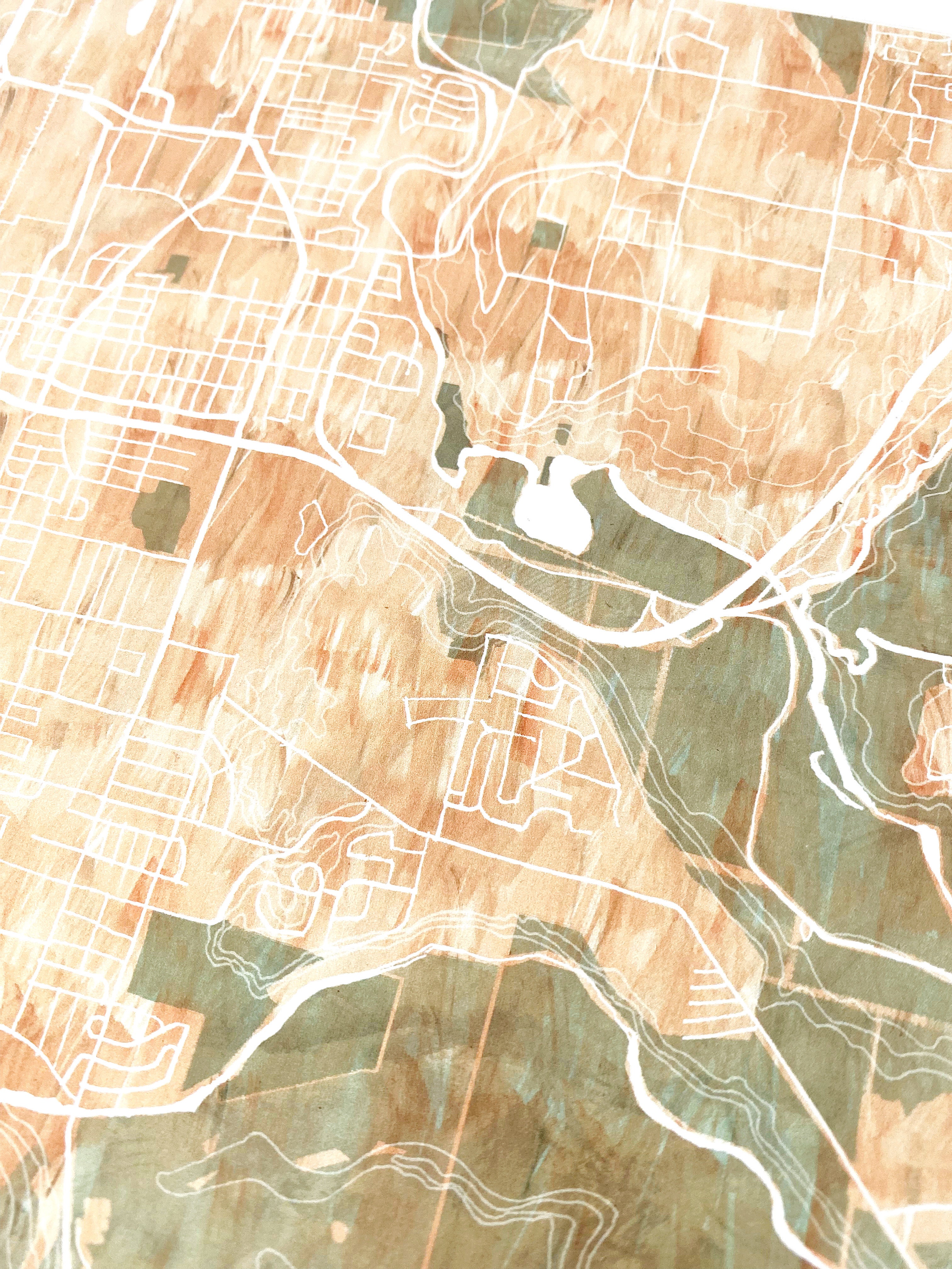 AUBURN Washington Watercolor Wash Art Map: PRINT