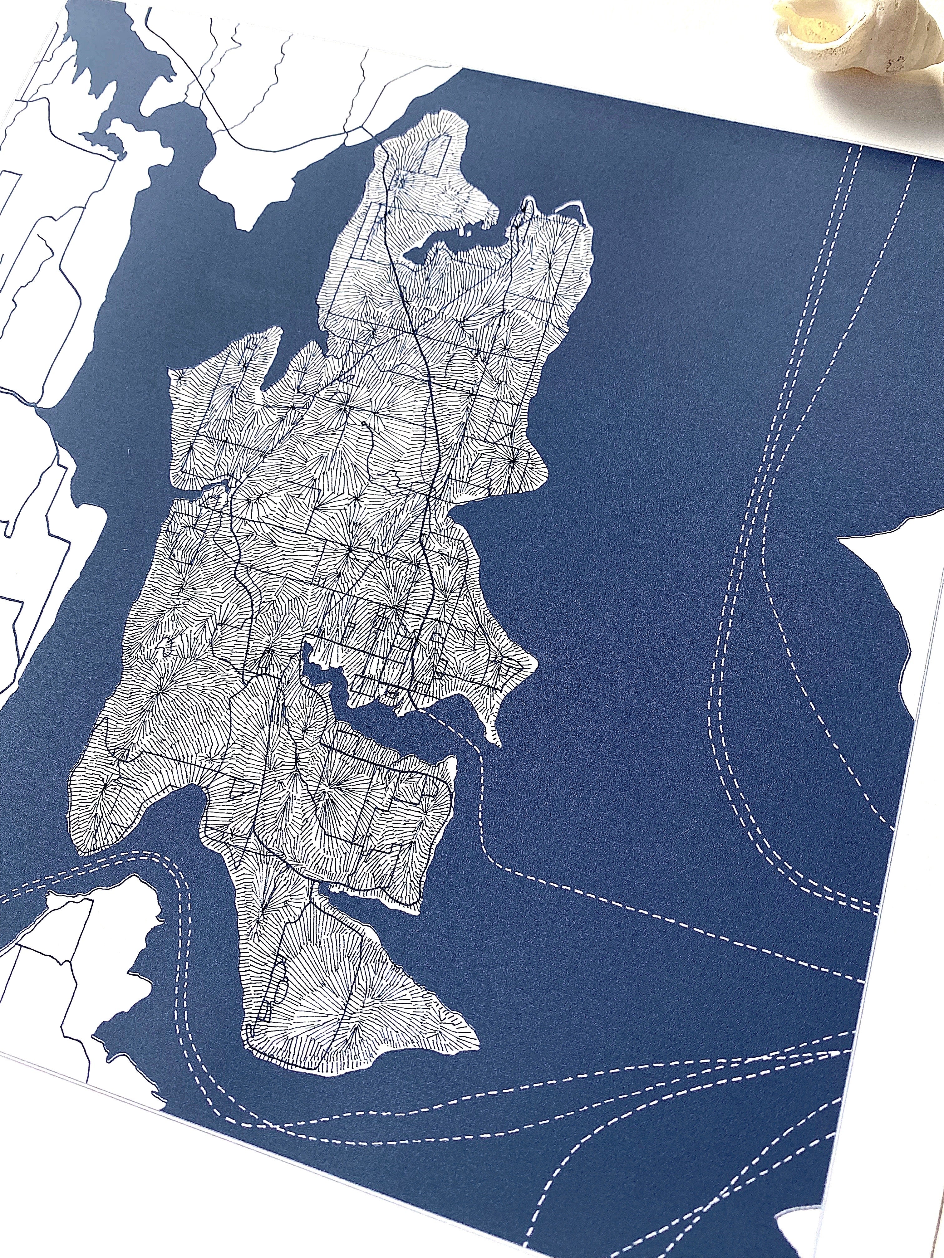 BAINBRIDGE ISLAND Washington Hand Drawn "Blueprint" Map: PRINT