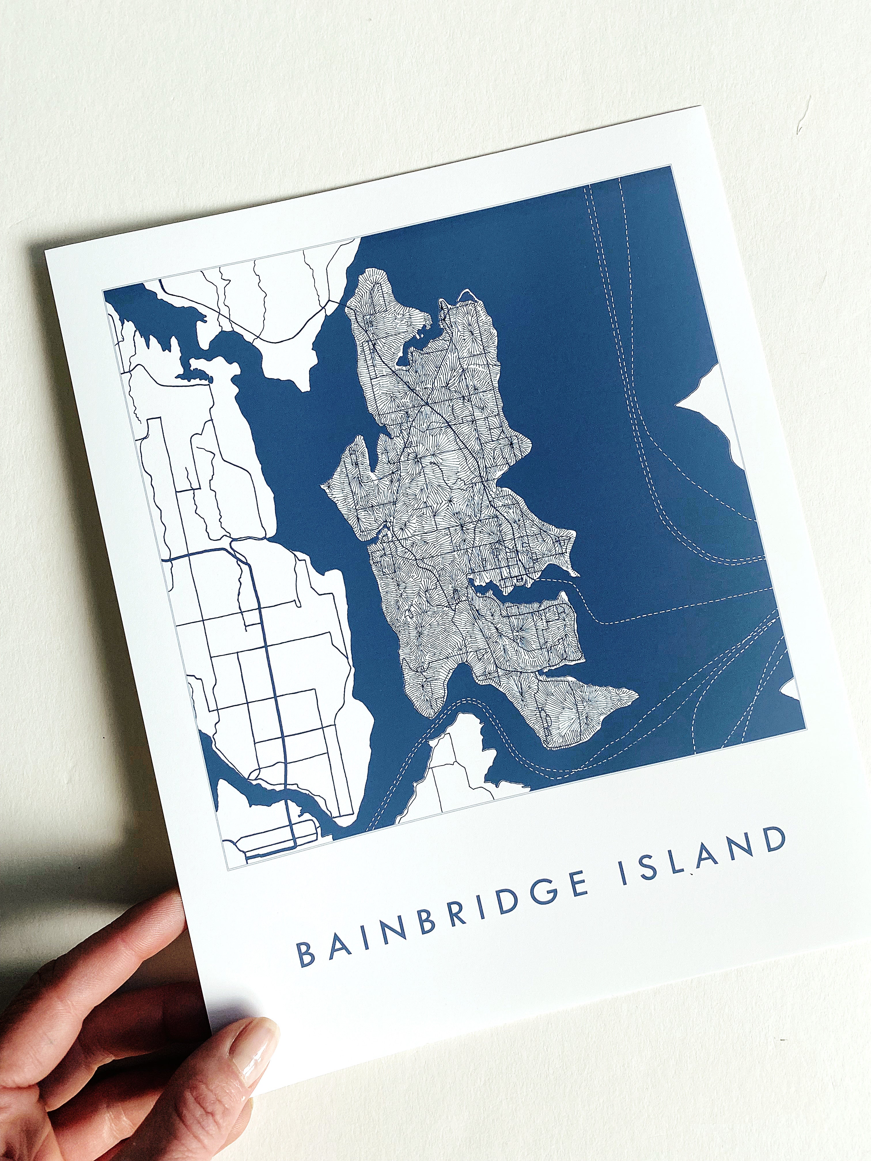 BAINBRIDGE ISLAND Washington Hand Drawn "Blueprint" Map: PRINT