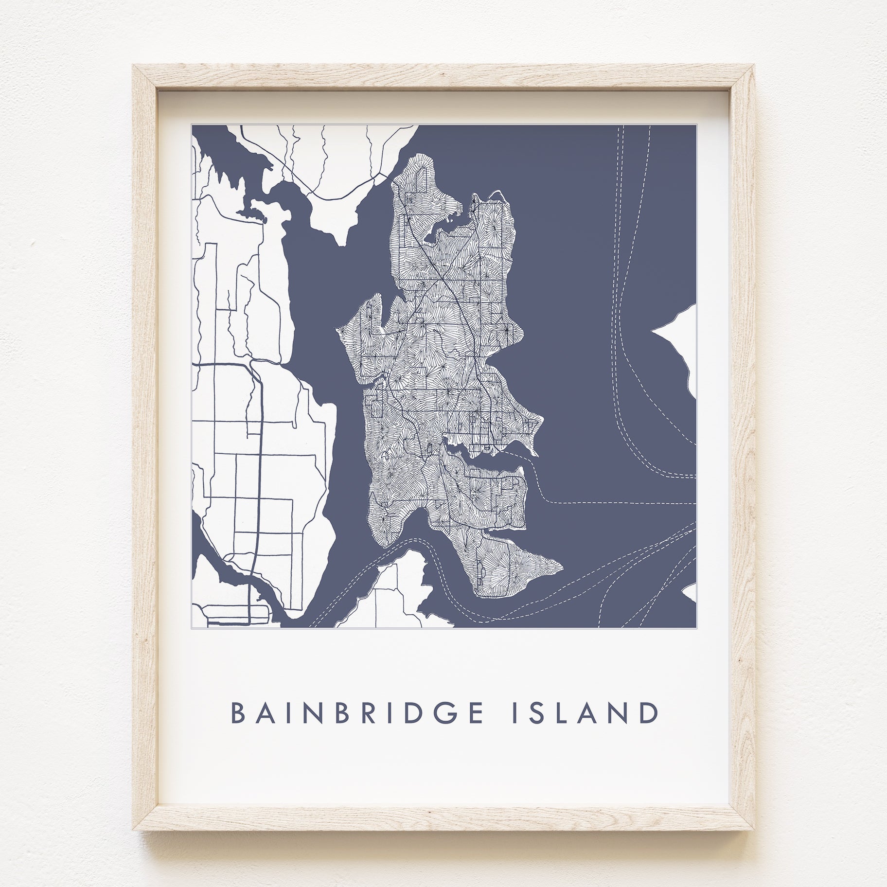 BAINBRIDGE ISLAND Washington Hand Drawn "Blueprint" Map: PRINT