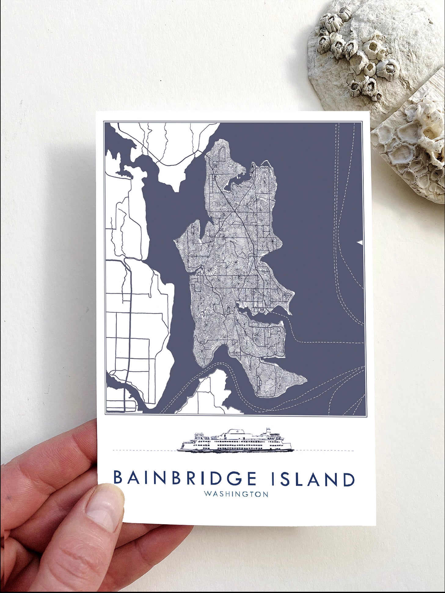 BAINBRIDGE ISLAND Washington "Blueprint" Map Postcard