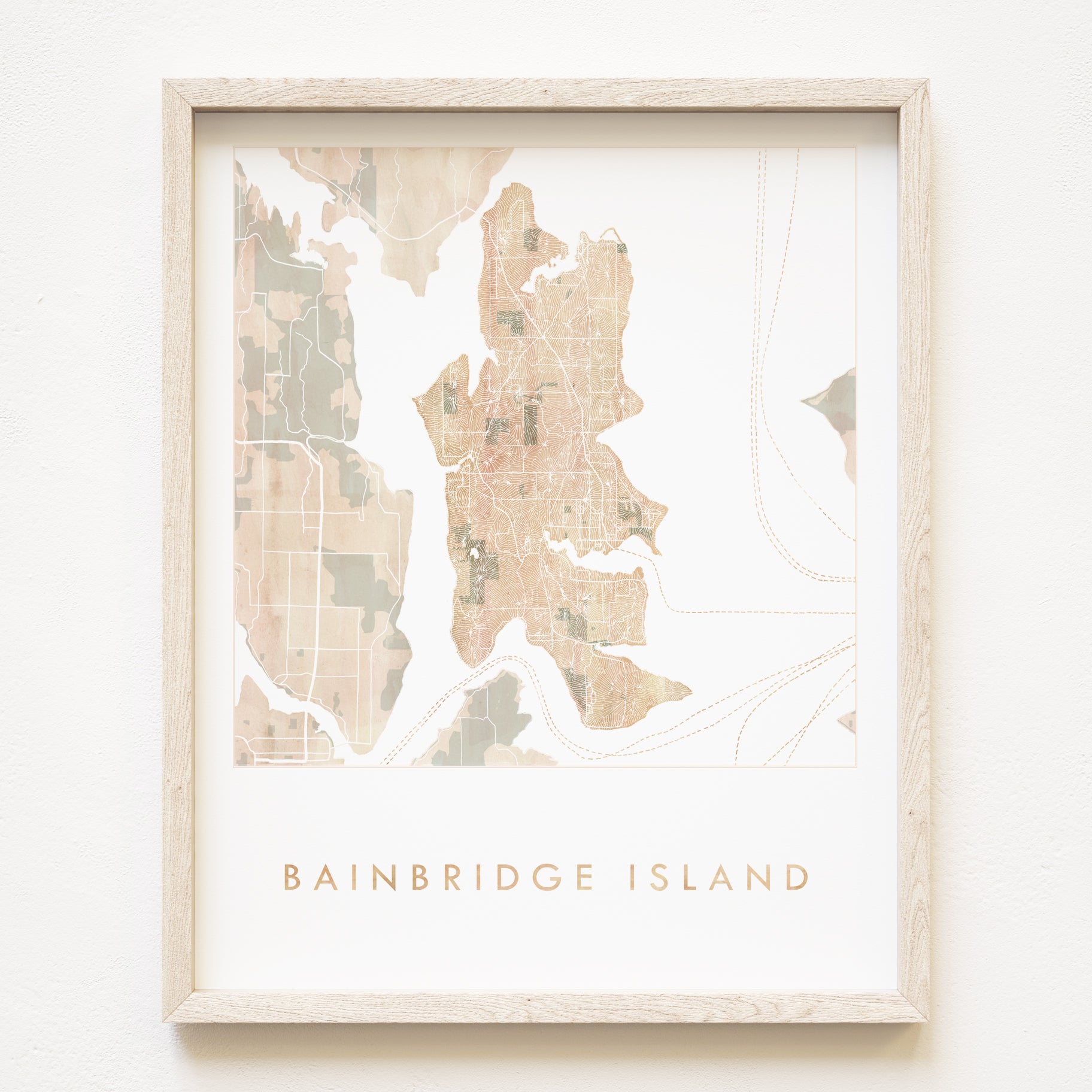 BAINBRIDGE ISLAND Washington Watercolor Wash Art Map: PRINT