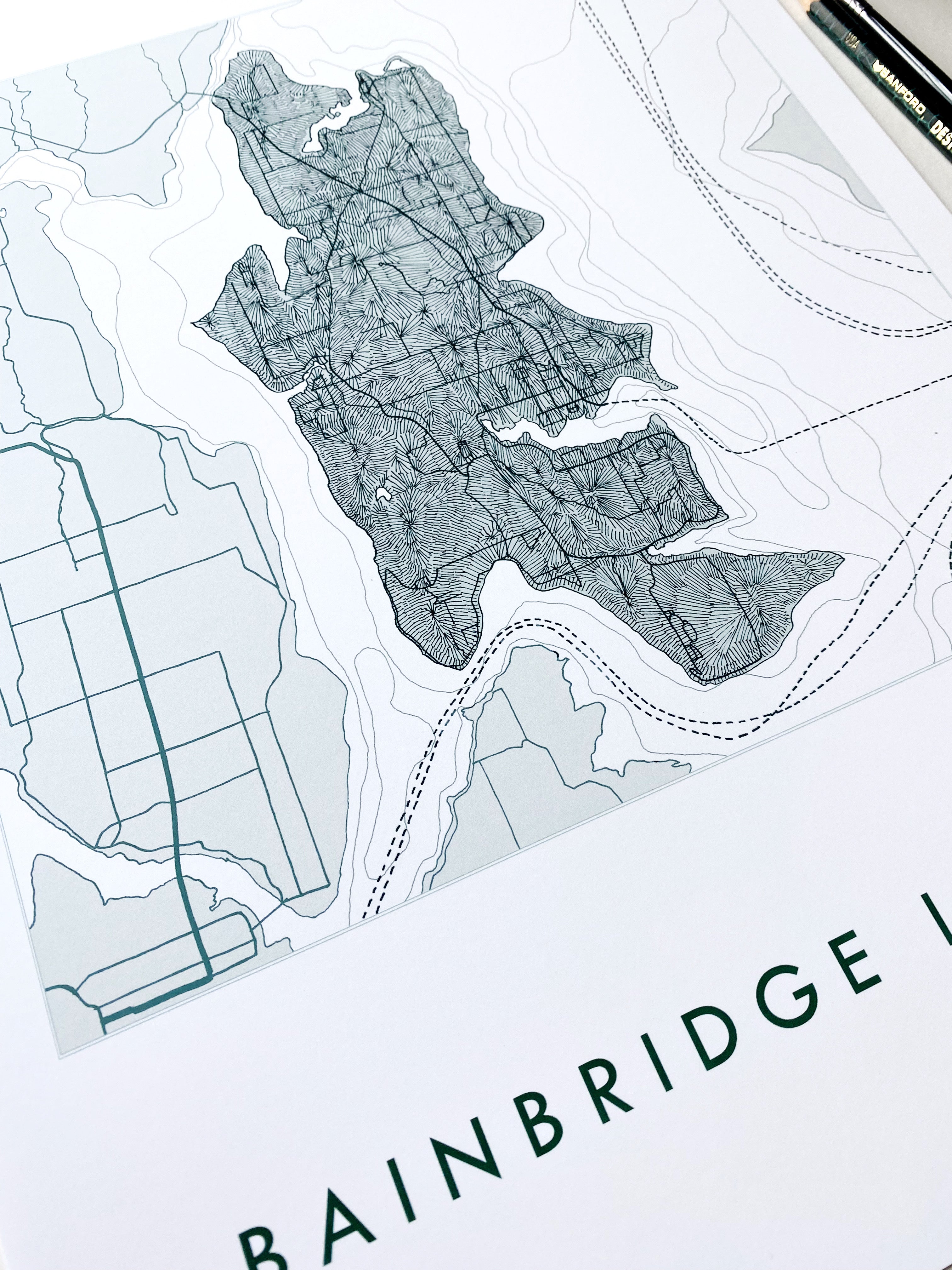 BAINBRIDGE ISLAND Washington Topographic Bathymetric Art Map: PRINT