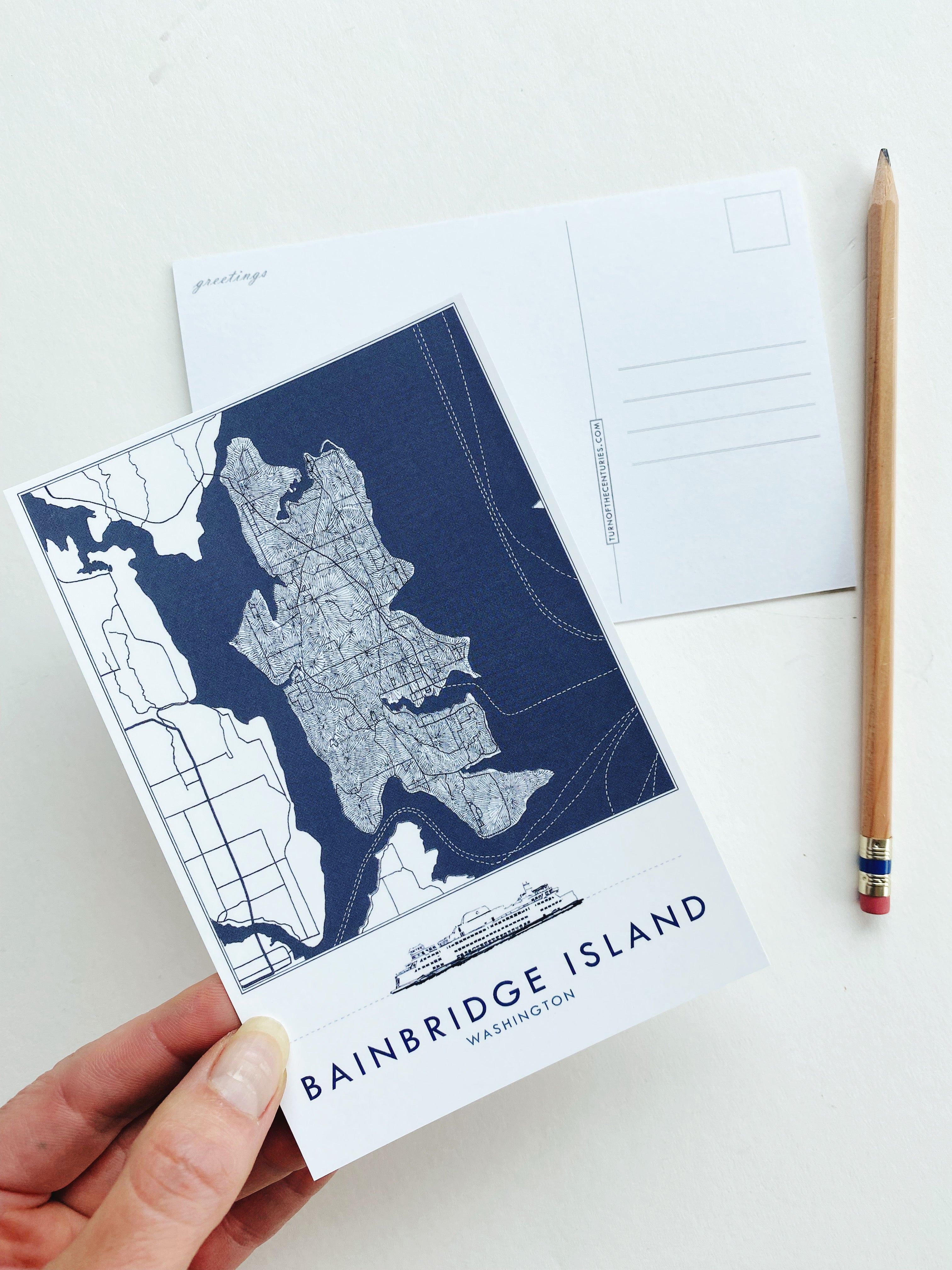 BAINBRIDGE ISLAND Washington "Blueprint" Map Postcard