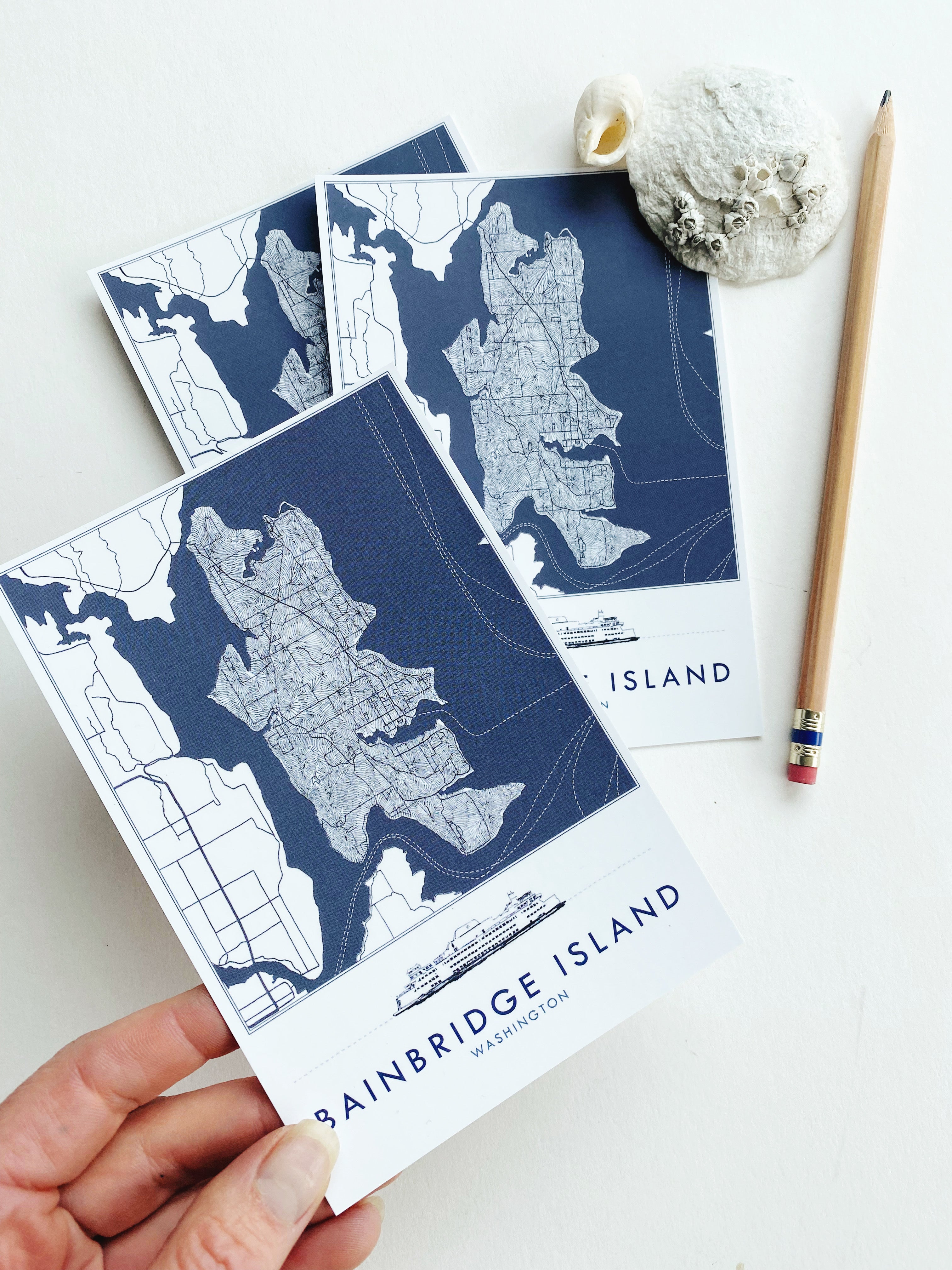 BAINBRIDGE ISLAND Washington "Blueprint" Map Postcard
