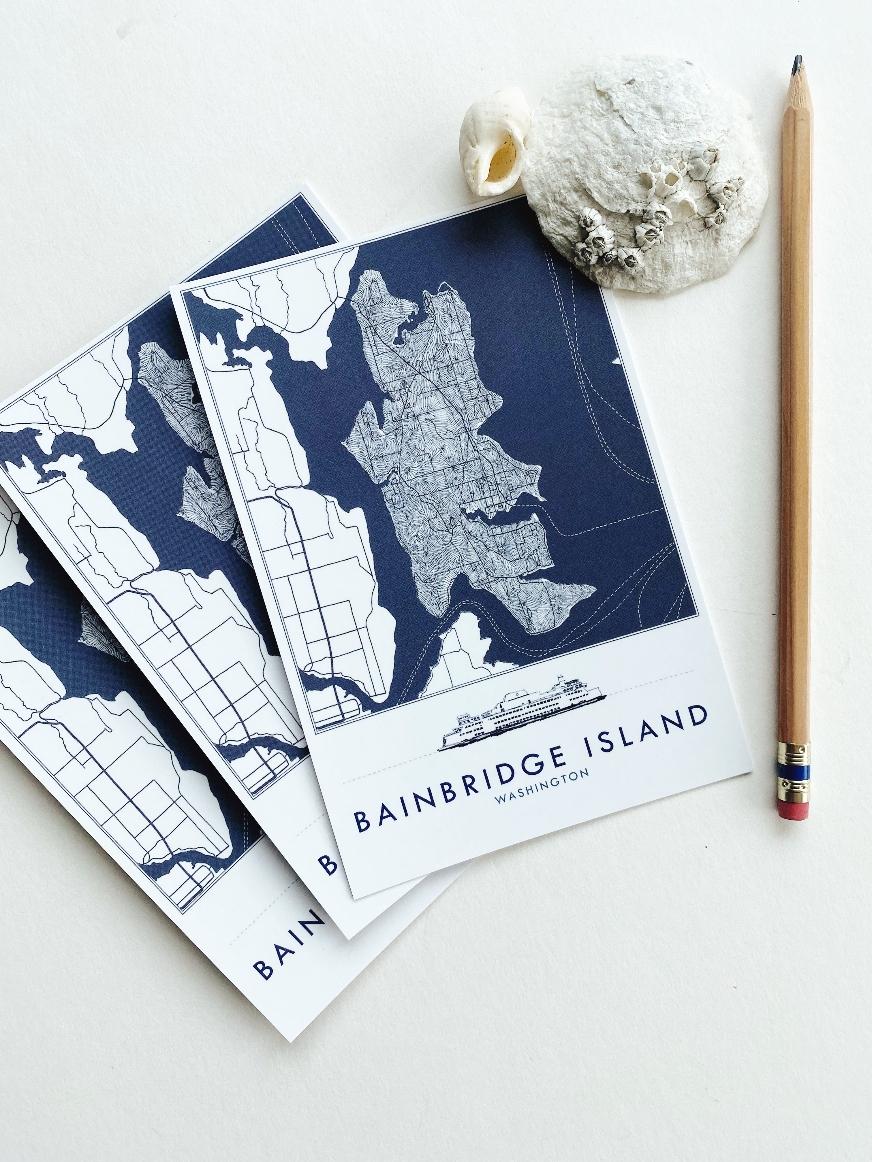 BAINBRIDGE ISLAND Washington "Blueprint" Map Postcard