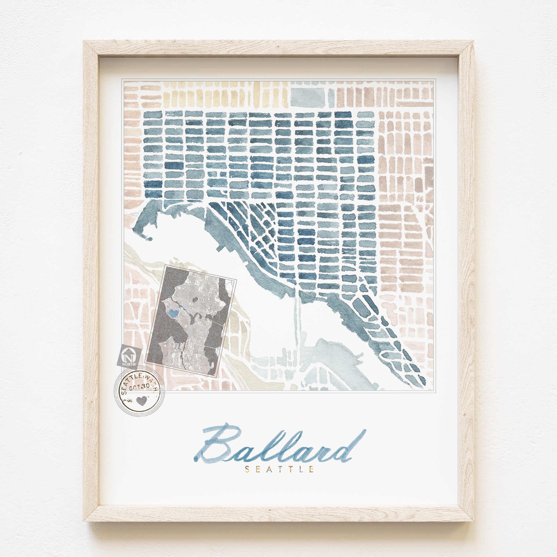 Ballard SEATTLE Neighborhood Watercolor Map: PRINT