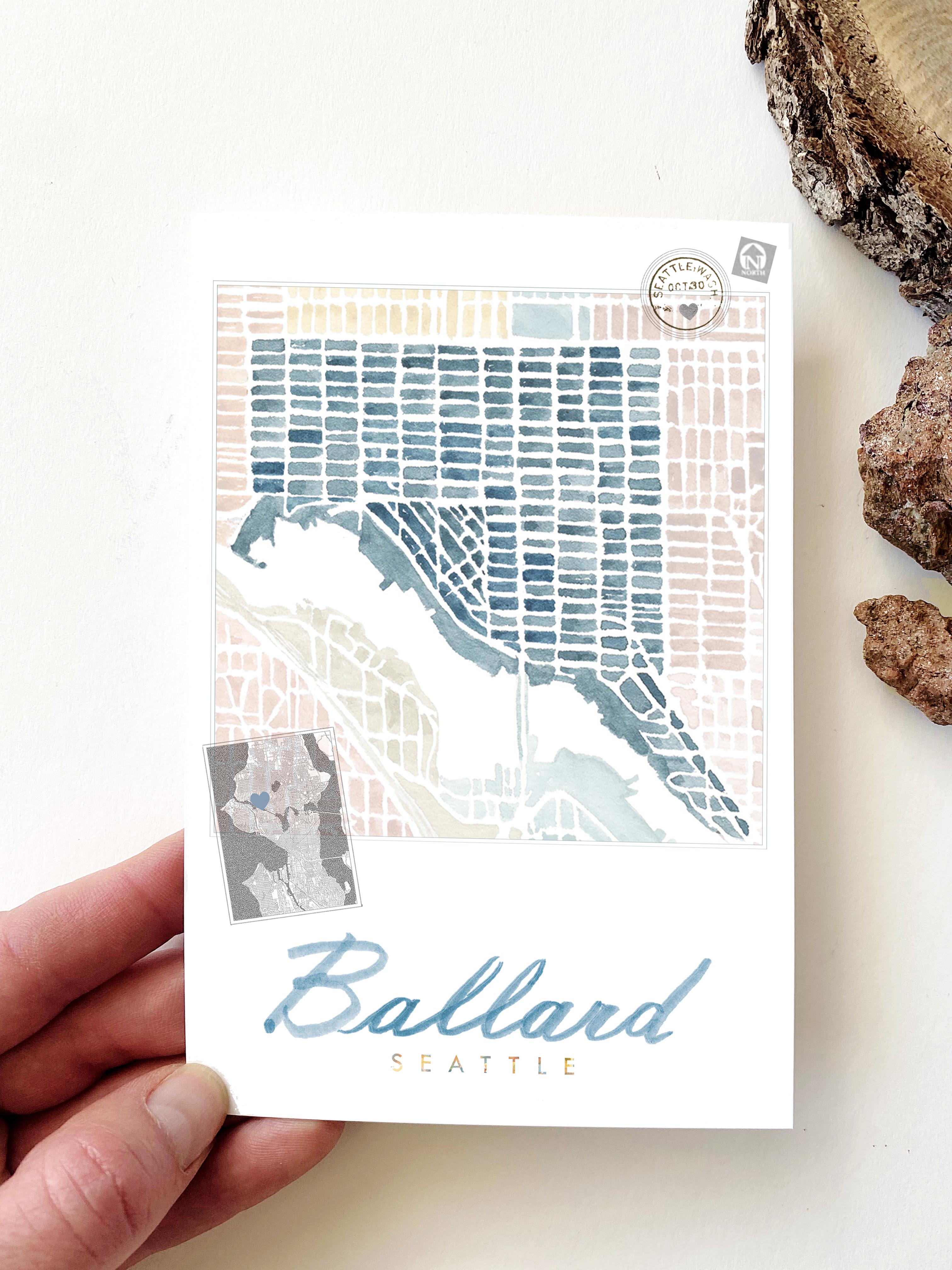 BALLARD Seattle Neighborhood Map Postcard