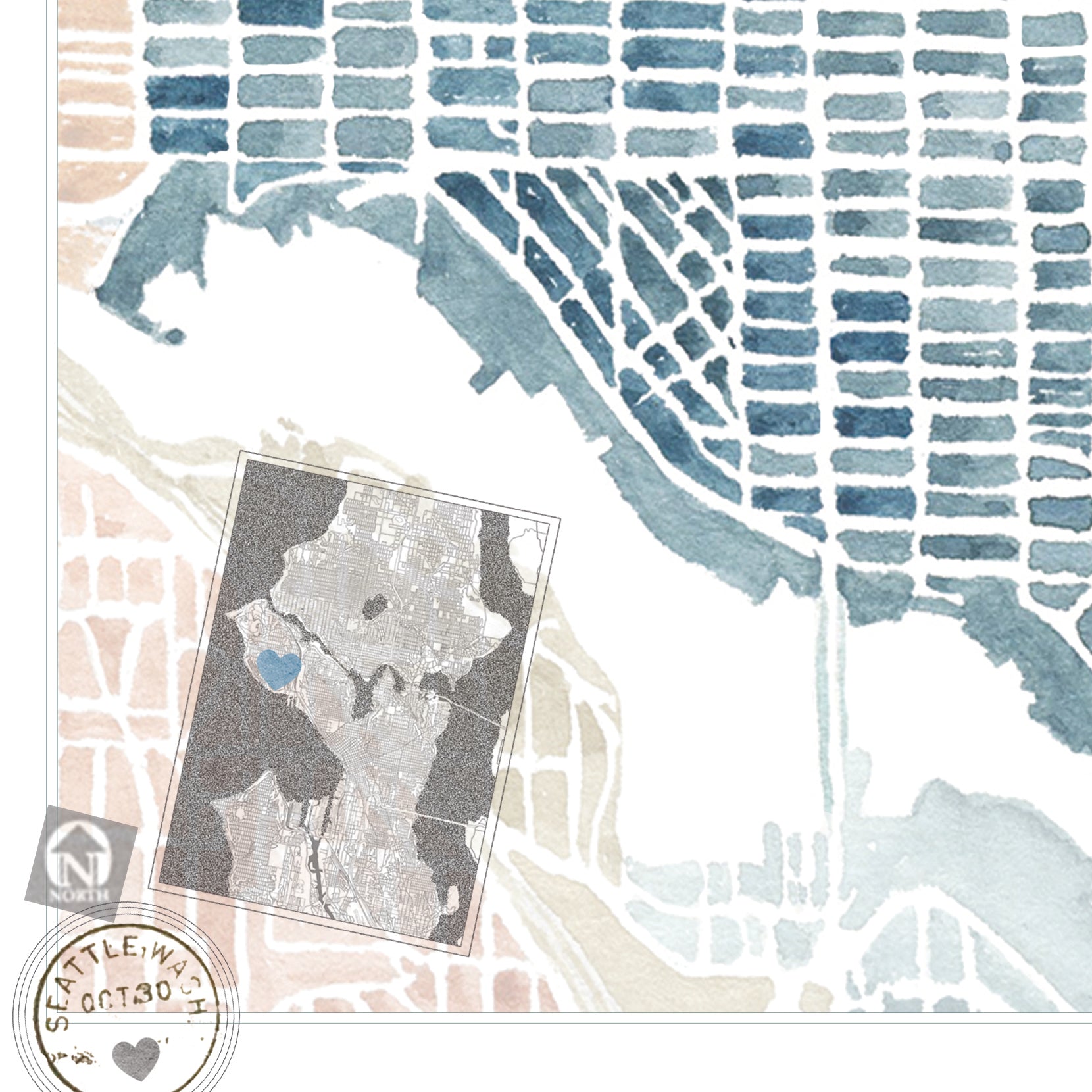 Ballard SEATTLE Neighborhood Watercolor Map: PRINT