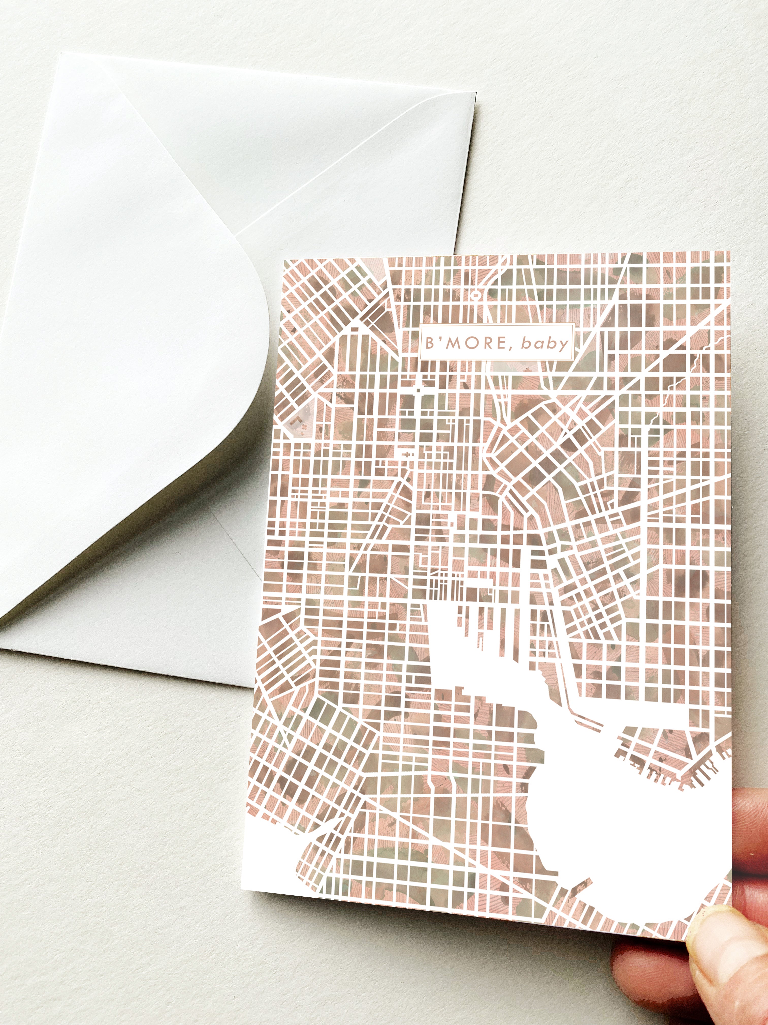 B'MORE BABY Baltimore Maryland Watercolor Wash Map - city nickname greeting card