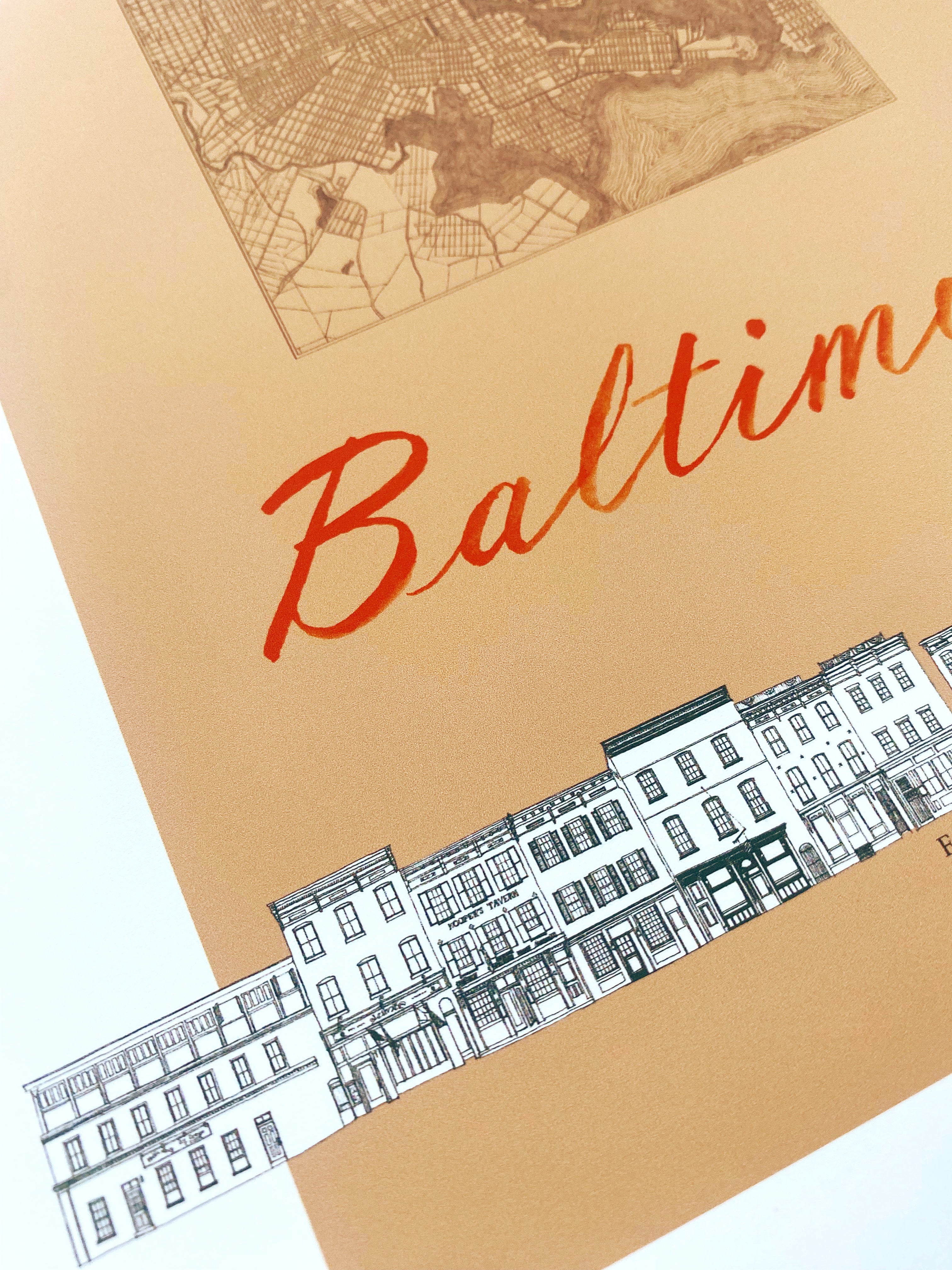 BALTIMORE Maryland Fells Point Streetscape + Map: PRINT