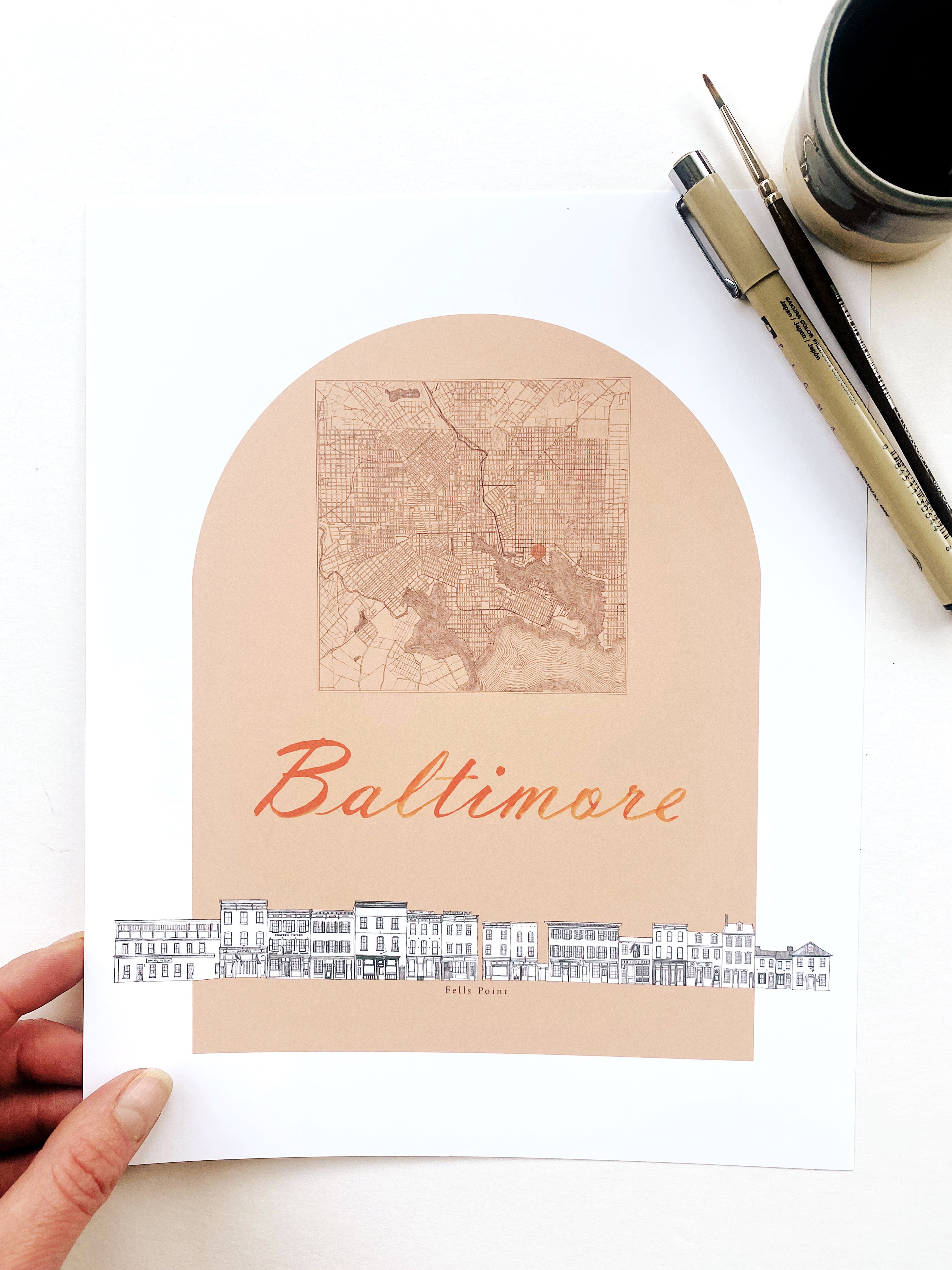 BALTIMORE Maryland Fells Point Streetscape + Map: PRINT