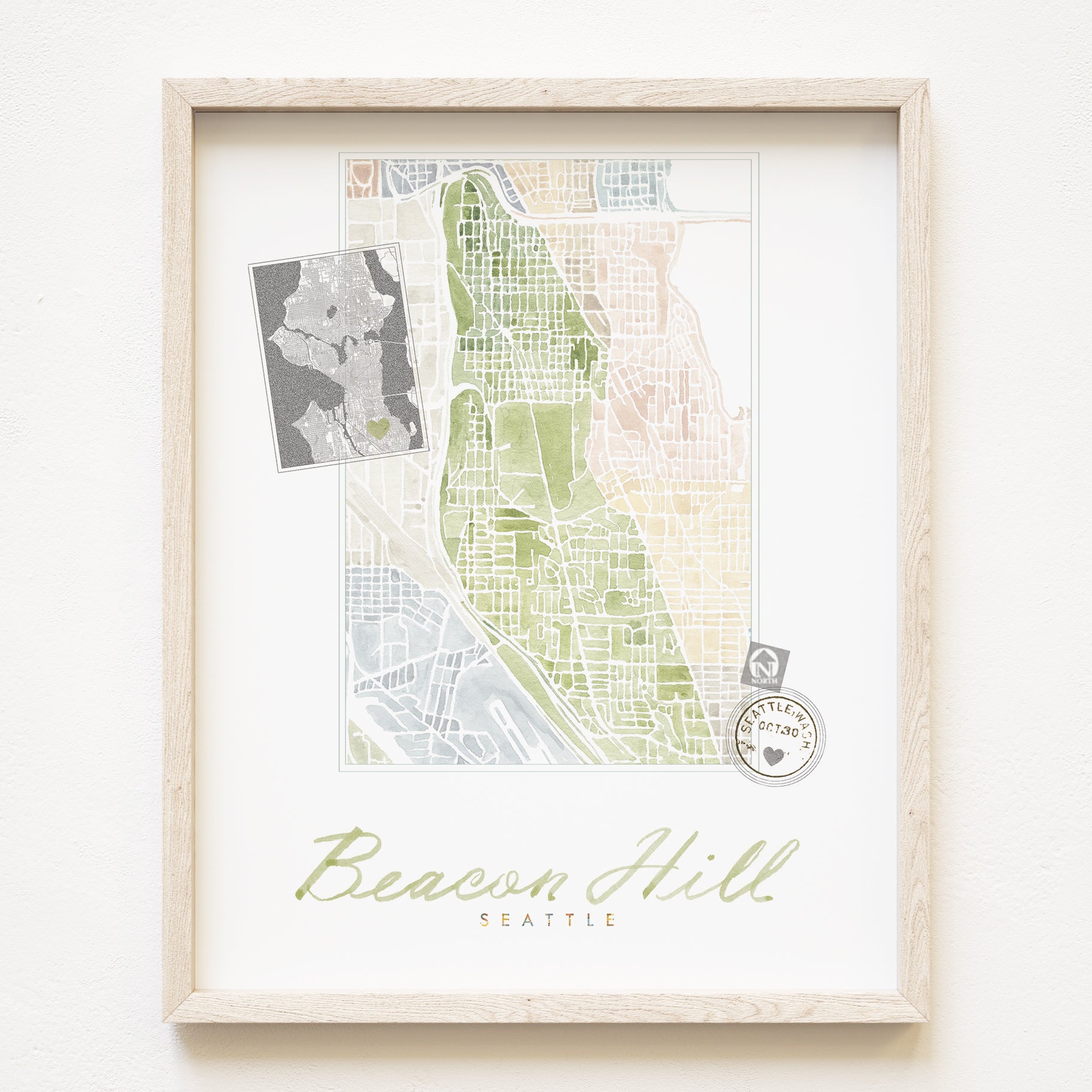 Beacon Hill SEATTLE Neighborhood Watercolor Map: PRINT