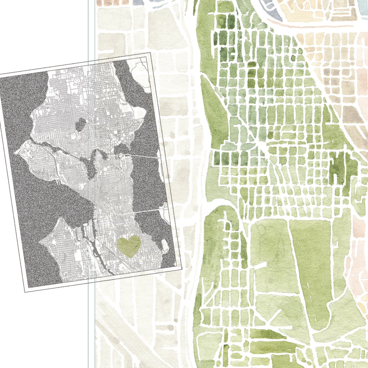 Beacon Hill SEATTLE Neighborhood Watercolor Map: PRINT