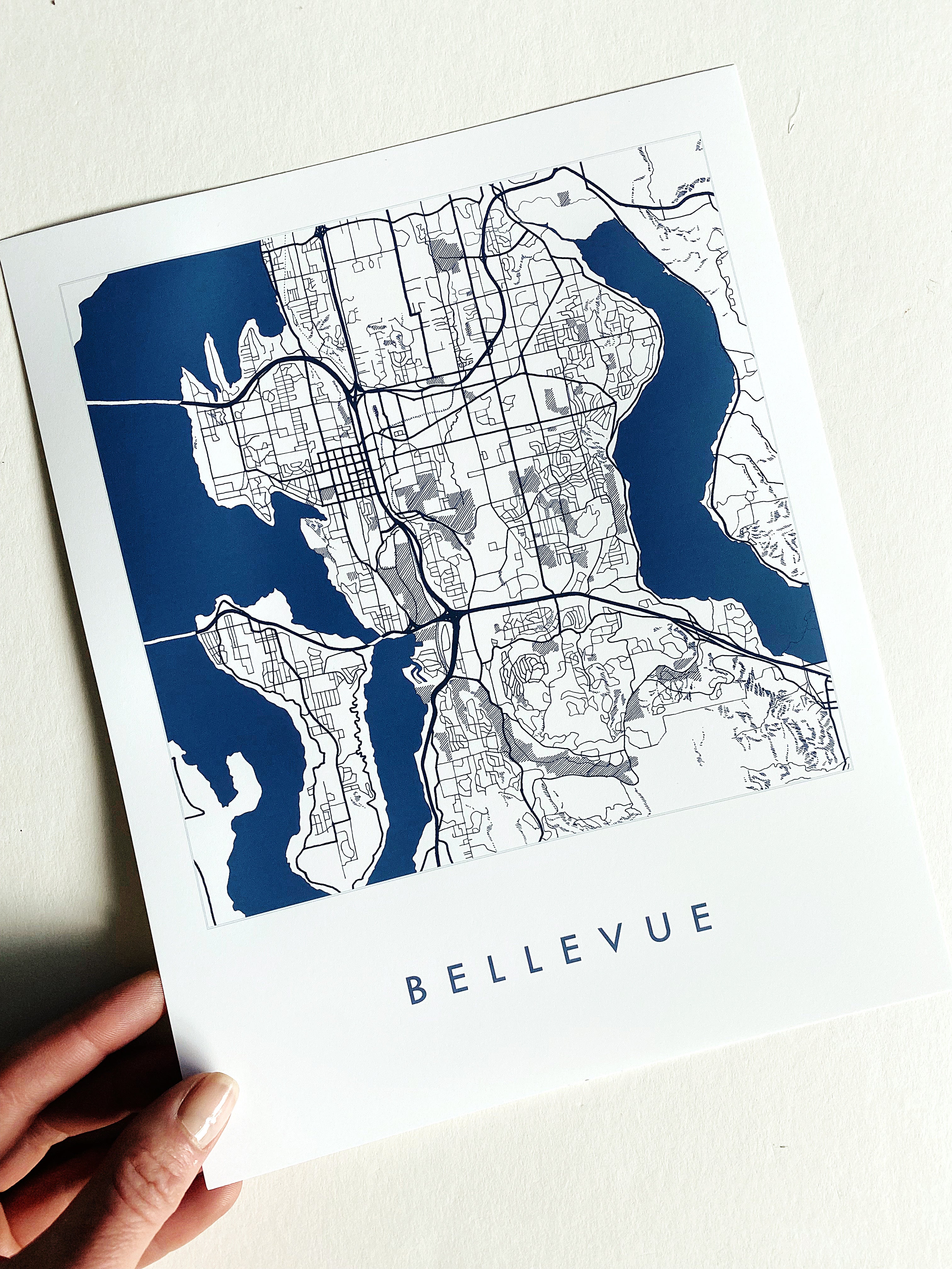 BELLEVUE Washington Hand Drawn "Blueprint" Map: PRINT