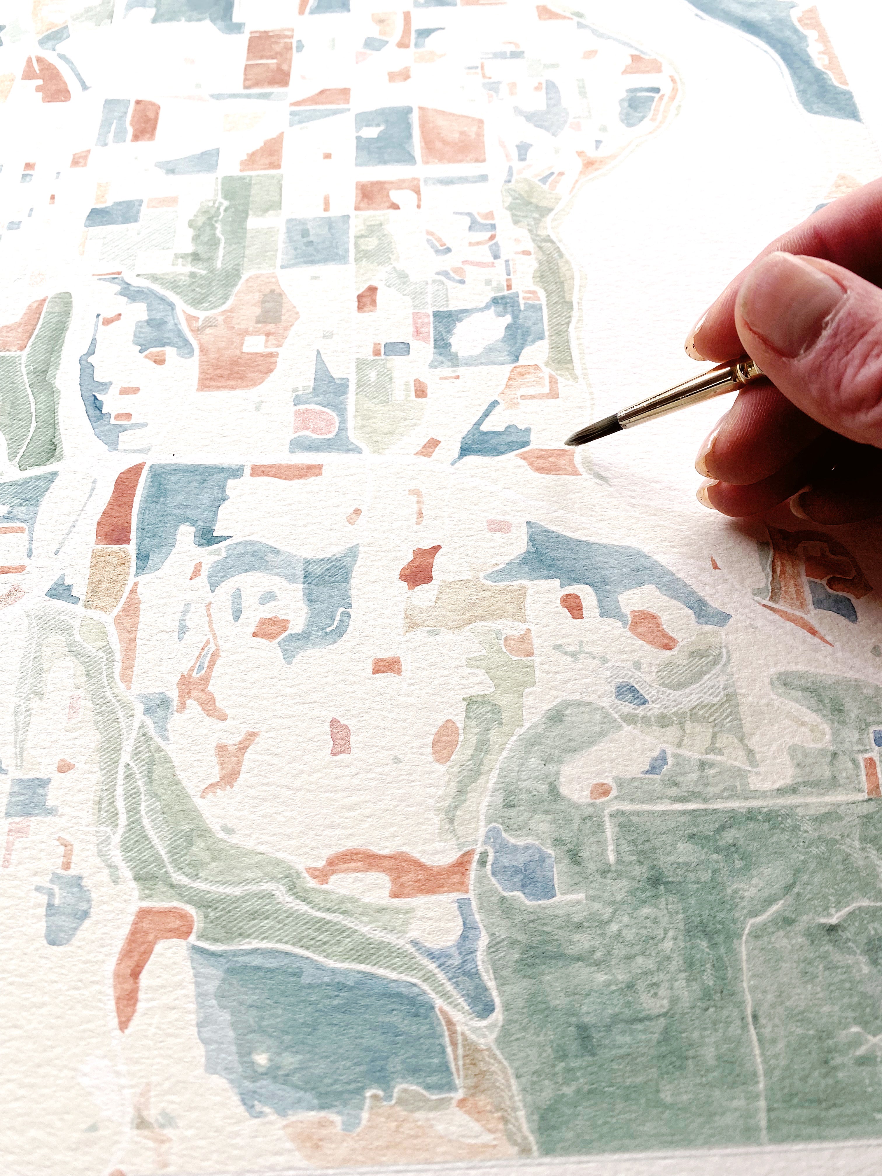 BELLEVUE Washington Watercolor City Blocks Map: PRINT