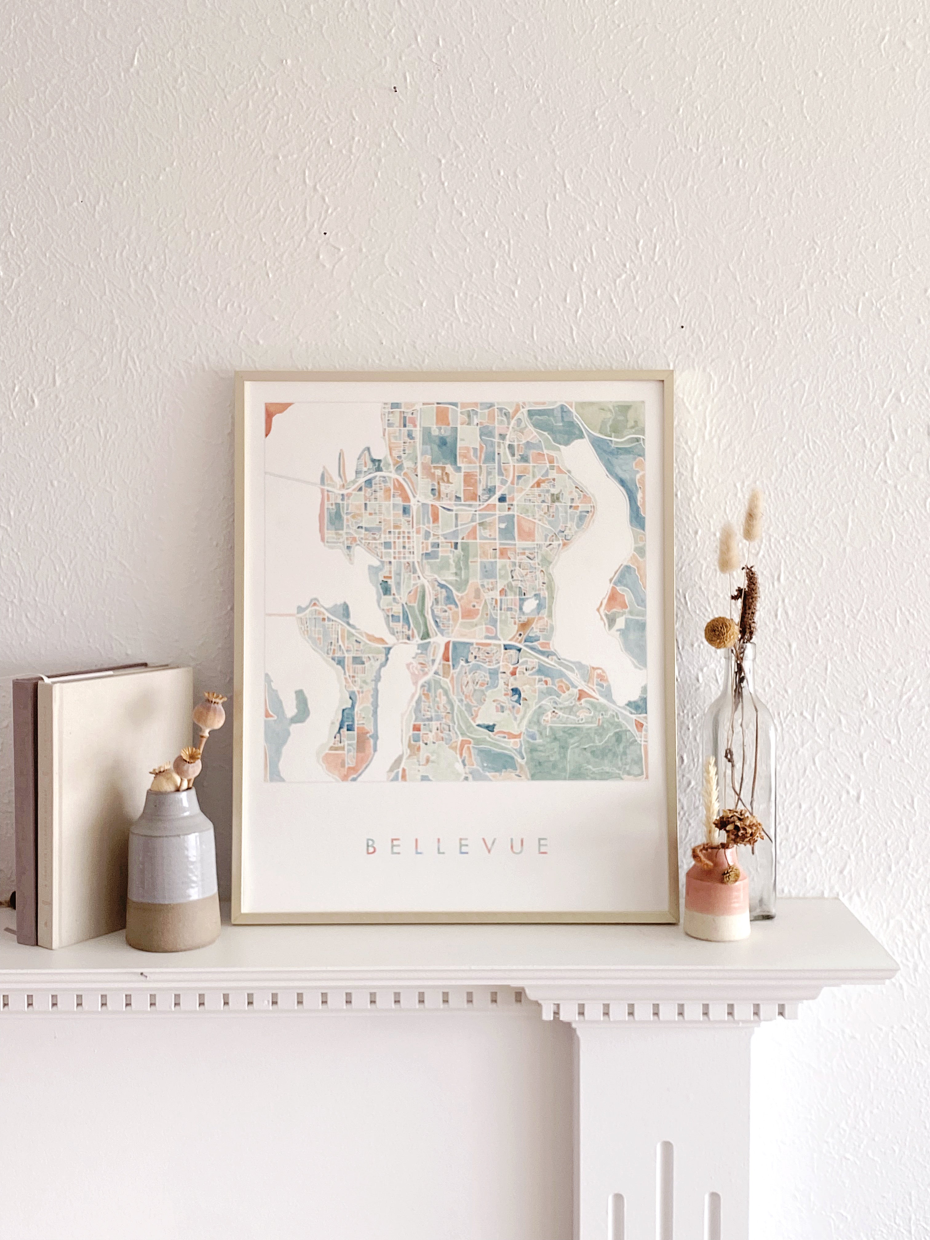 BELLEVUE Washington Watercolor City Blocks Map: ORIGINAL PAINTING
