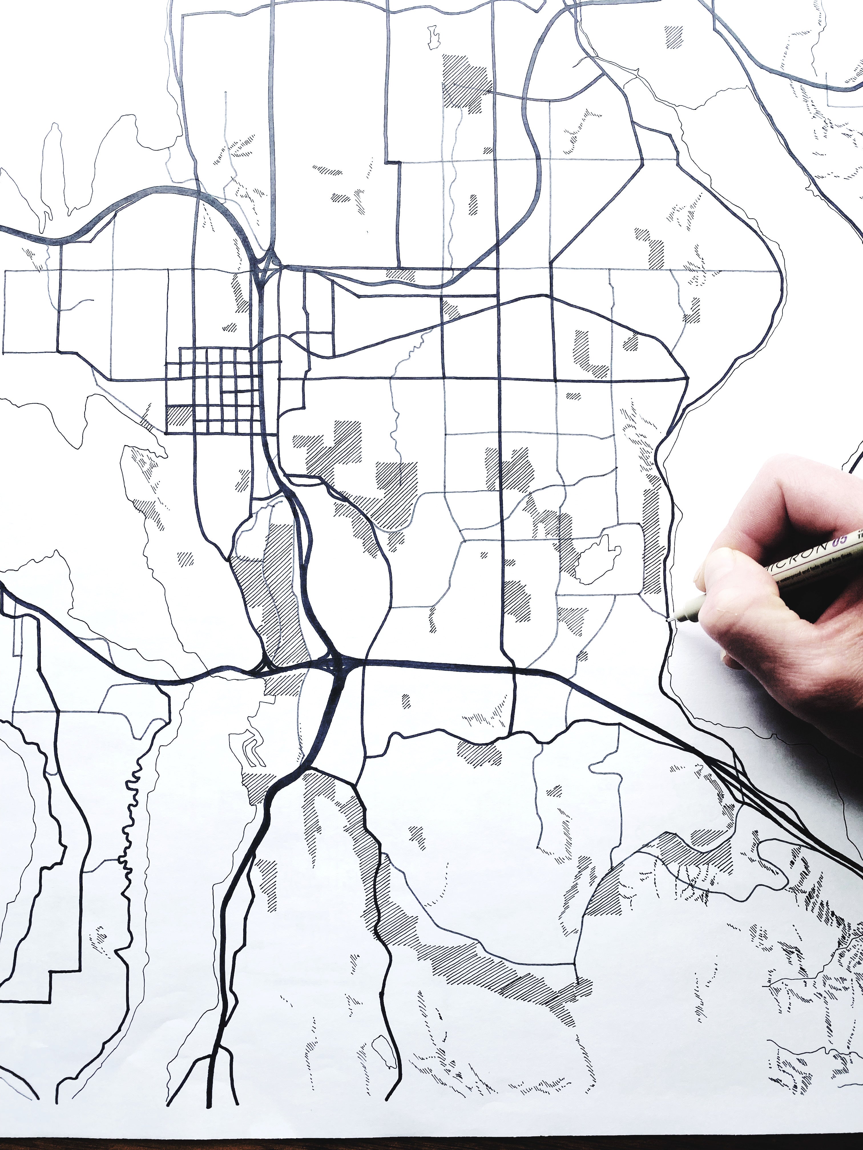 BELLEVUE Washington Watercolor City Blocks Map: ORIGINAL PAINTING