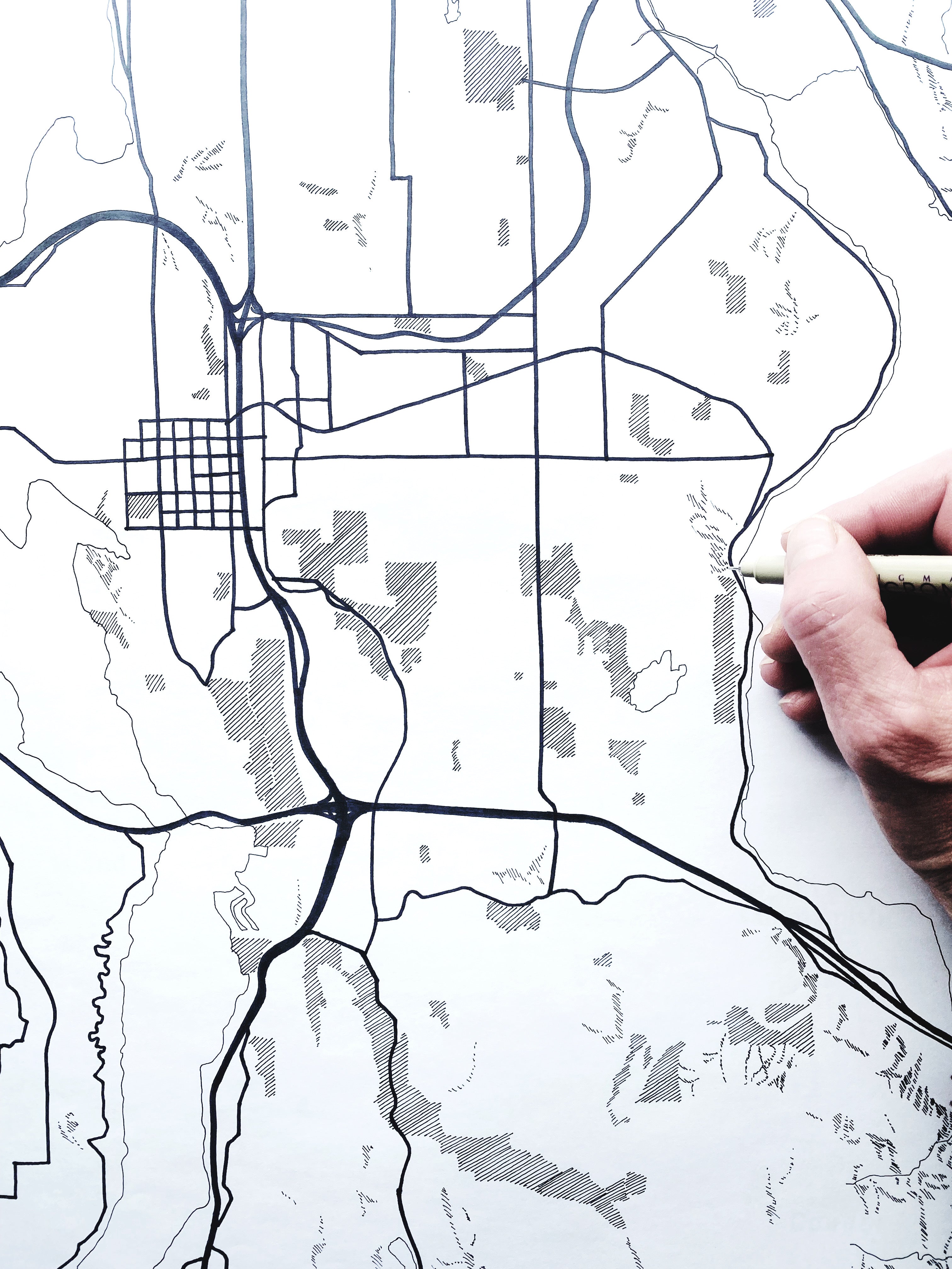 BELLEVUE Washington Watercolor City Blocks Map: ORIGINAL PAINTING